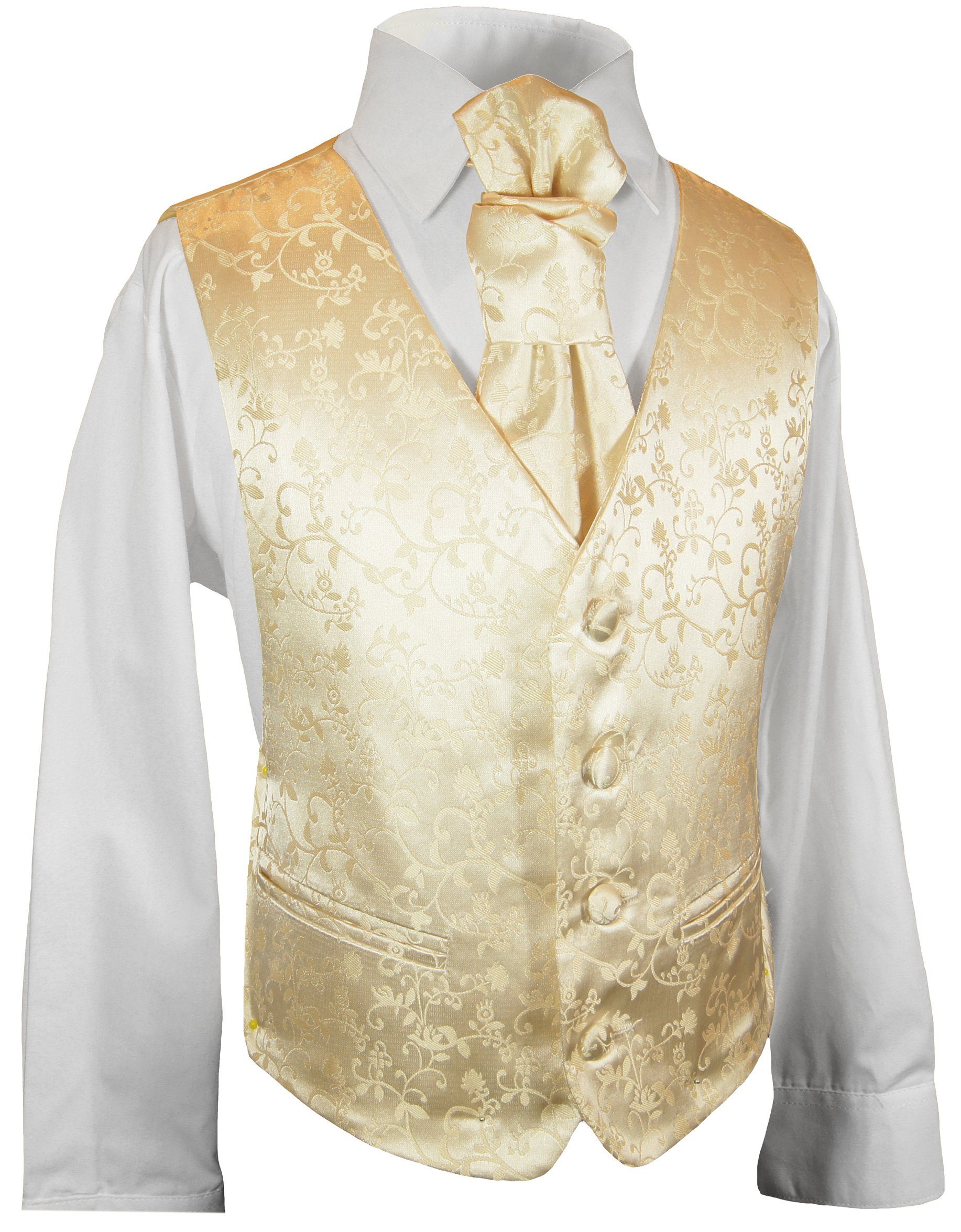 Paul Malone Anzugweste Festliche Kinderweste Jungenweste Kinder Anzug Weste (Set, 3-tlg., mit Weste, Hemd und Plastron) champagner KV18-Plastron
