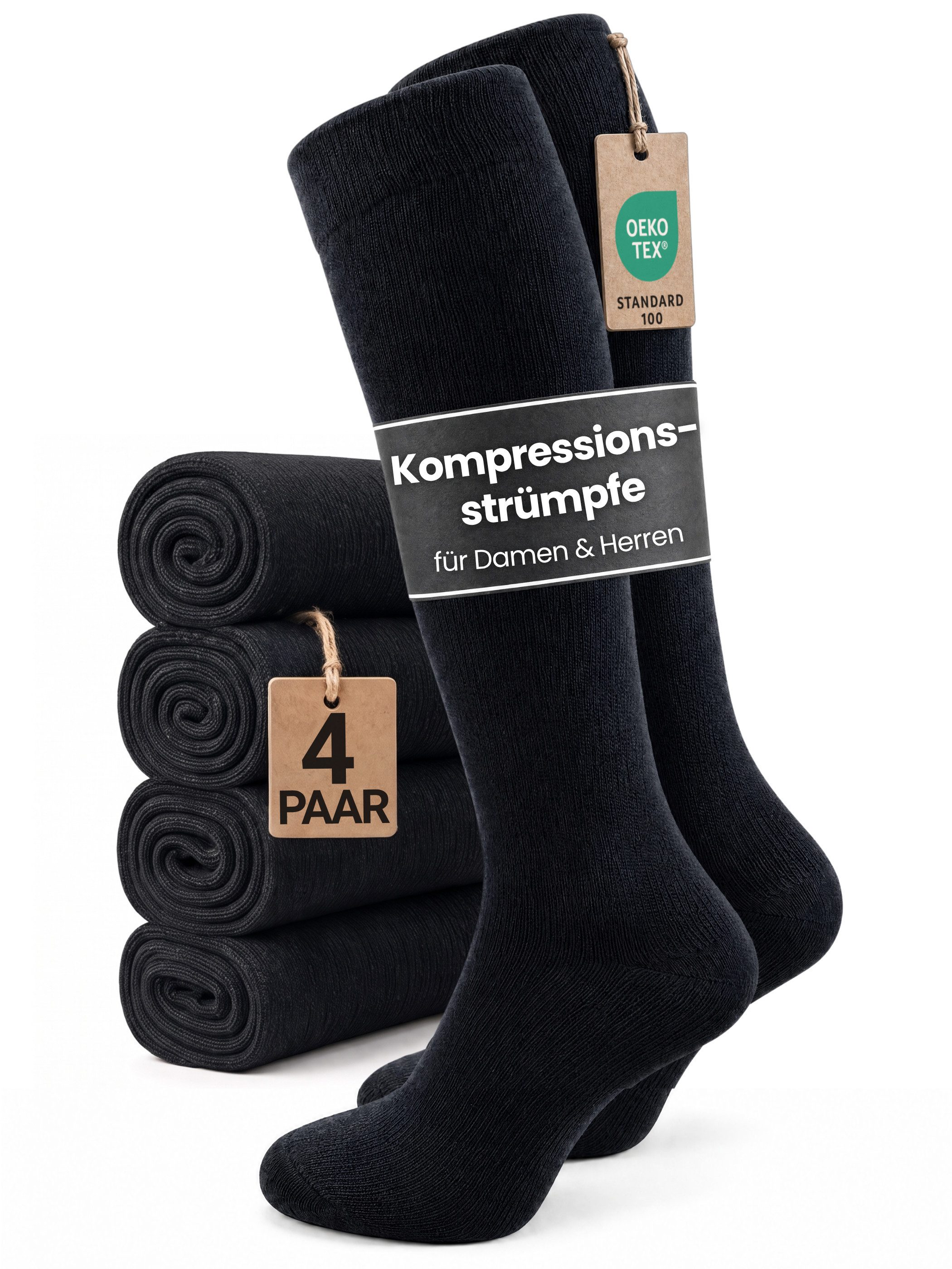 GAWILO Kompressionsstrümpfe zum Reisen, Sport oder lange Sitzen für Damen & Herren (4 Paar) Venenfreundlich dank spezieller Strickkonstruktion