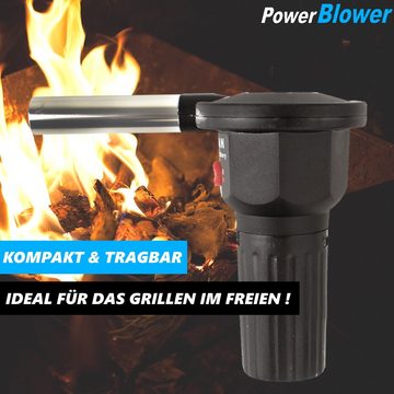 MAVURA Blasebalg POWERBLOWER Grillgebläse elektrischer Blasebalg Grillfön Grill (Kamin Gebläse Fön Luftgebläse), Batterie BBQ Ventilator Grillanzünder Grillfächer Handgebläse