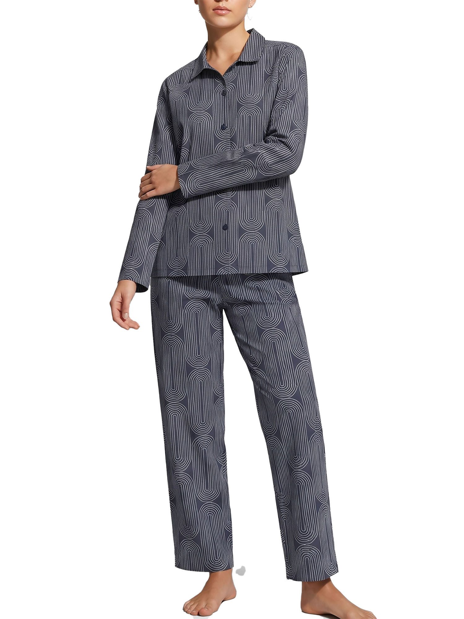 seidensticker Pyjama Damen Pyjama Lang bodywear (Packung, 1 tlg) aus Modal, Allover-Print, Hemdkragen, durchgeknöpft