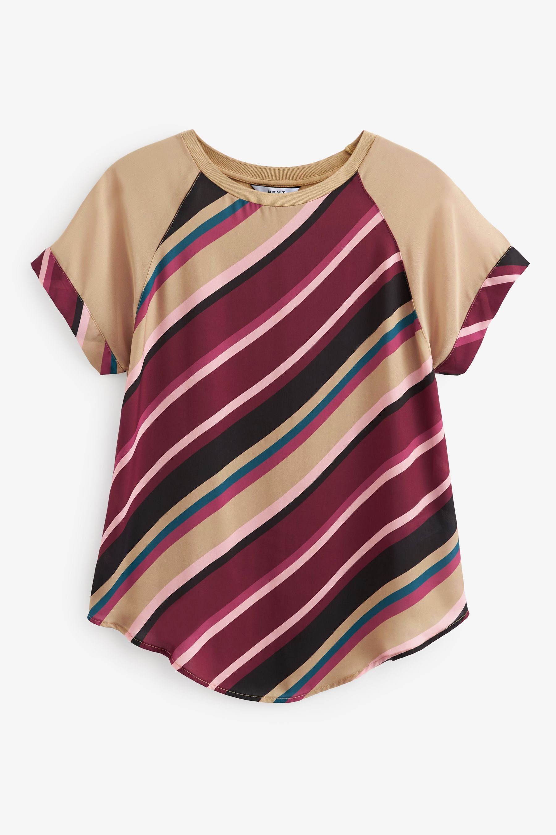 Brown aus Raglanärmeln T-Shirt Tan Kurzärmliges Stripe Webmix (1-tlg) Next mit T-Shirt