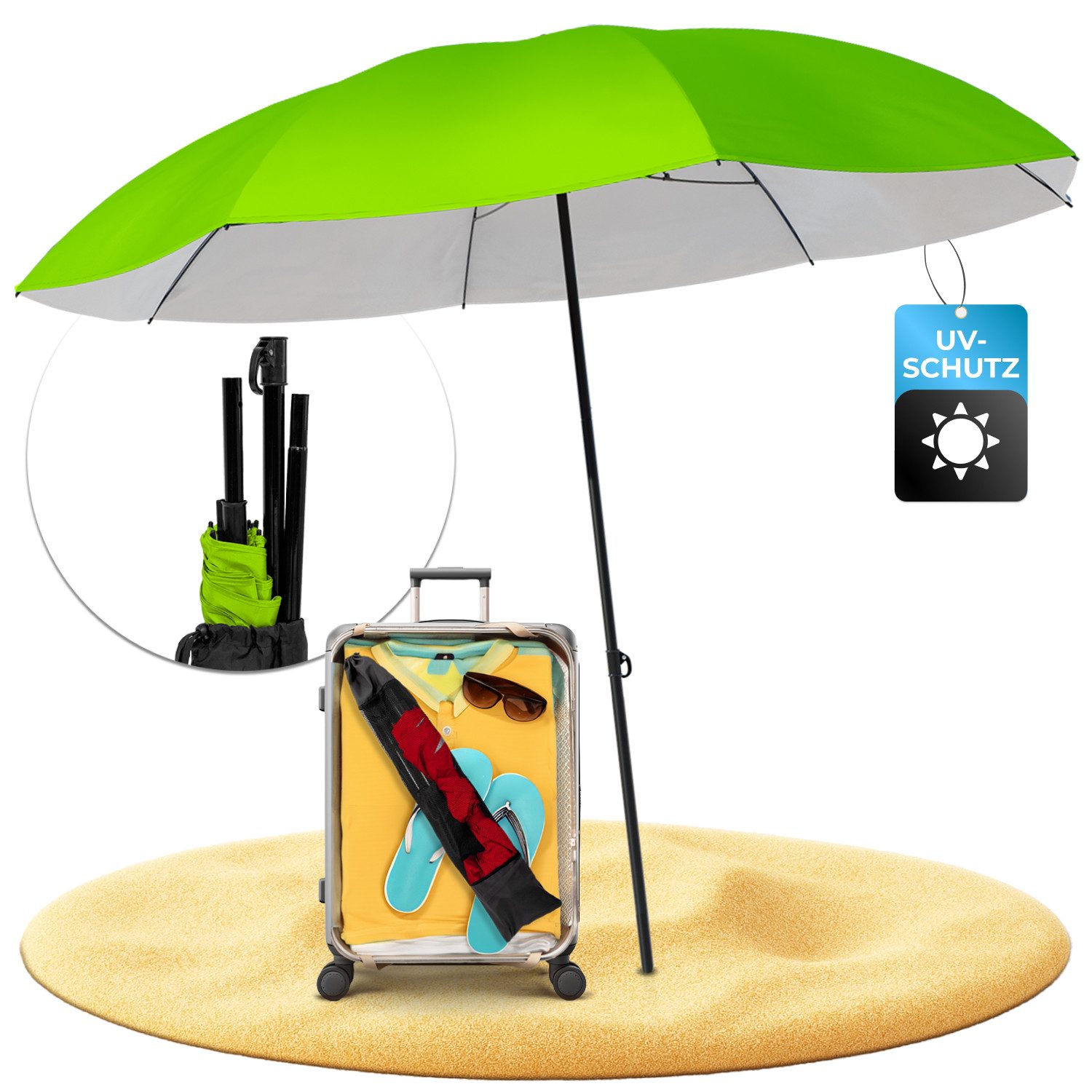 Styngard Sonnenschirm Reise Sonnenschirm Nizza, LxB: 180,00x155,00 cm, mit UV Schutz 50+ - Strandschirm Sonnenschirm Strand mit Abspannleinen