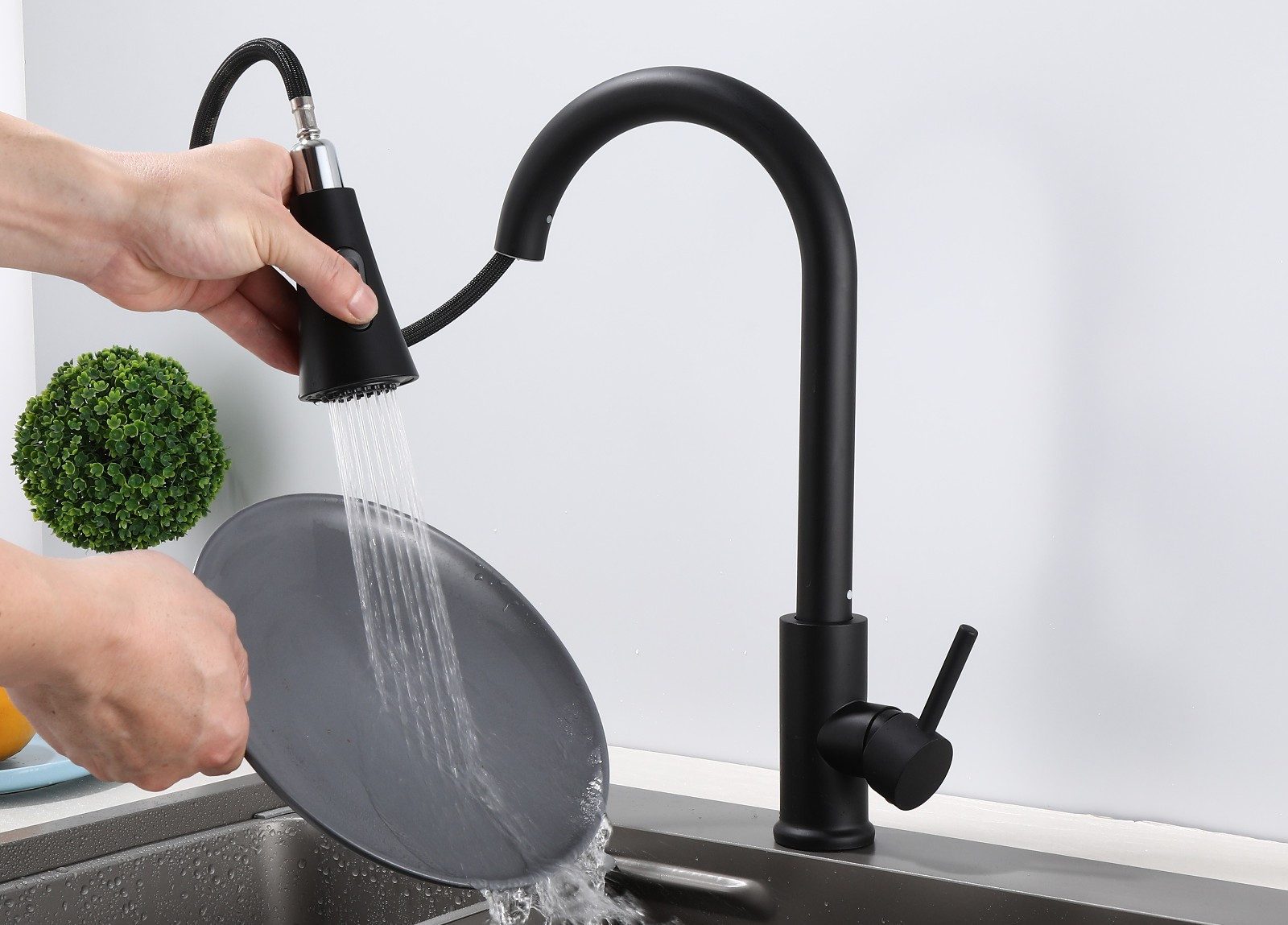 inter Küchenarmatur 360° Wasserhahn Schwarz GMF803_Model 1 (Wasserhahn, Schwarz GMF803_Model 1 mit schwenkbarem Auslauf)