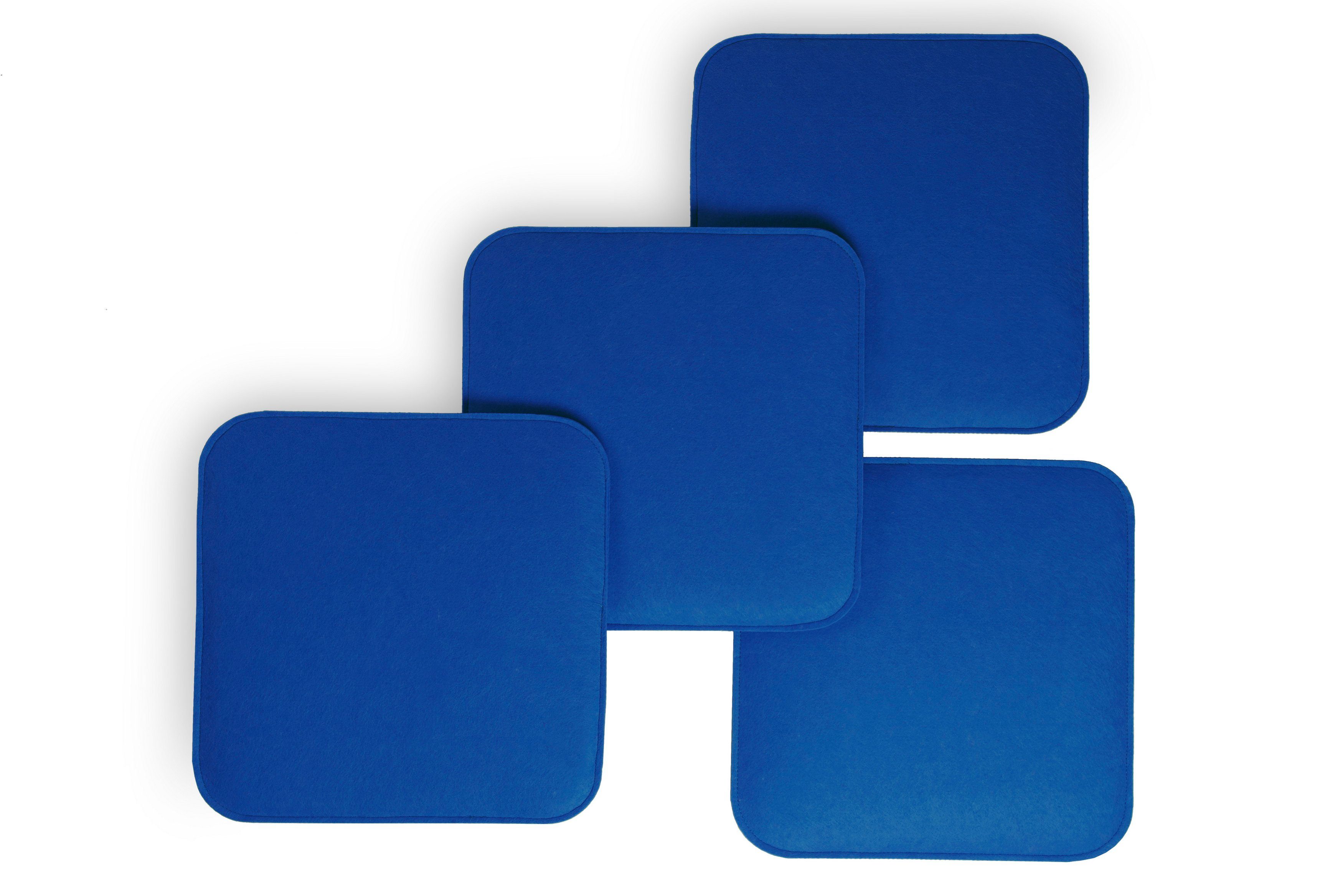 sunnypillow Stuhlkissen 4er Set Stuhlkissen 35x35 aus Filz quadratisch cm Blau
