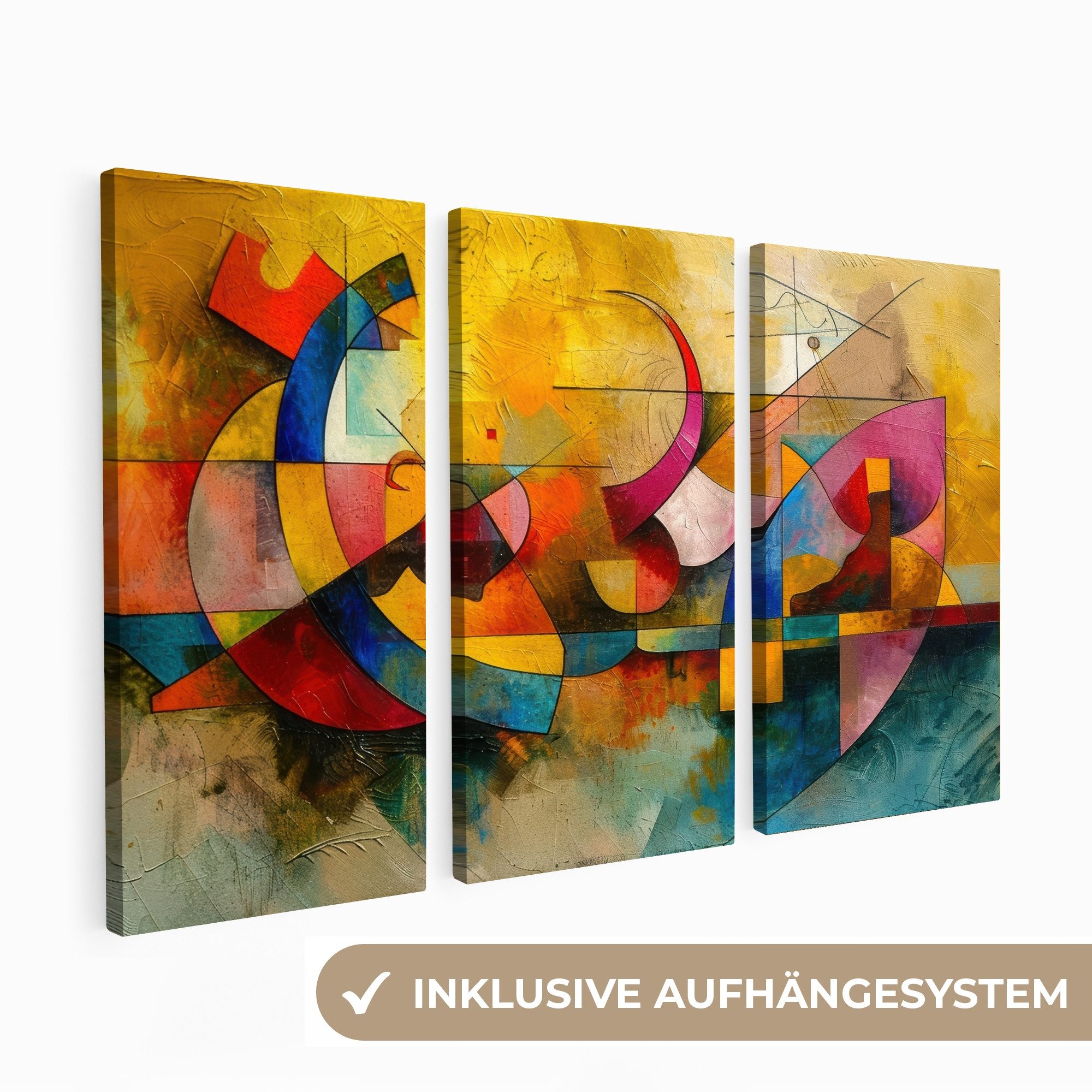 MuchoWow Leinwandbild Bunt - Geometrisch - Abstrakt, Fotodruck (3 St), Wand günstig online kaufen