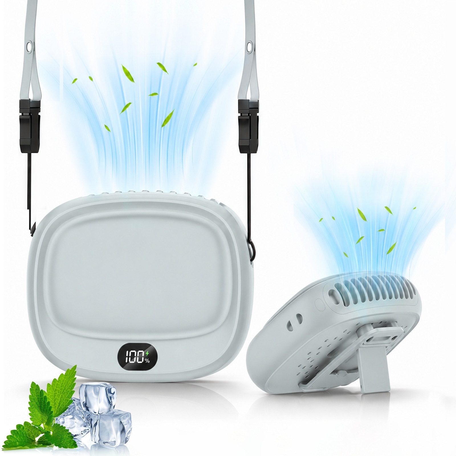 MOPUEA Turboventilator Mini Ventilator 4-in-1 Design, 5 Stufen, LED-Display,10h Halsventilato