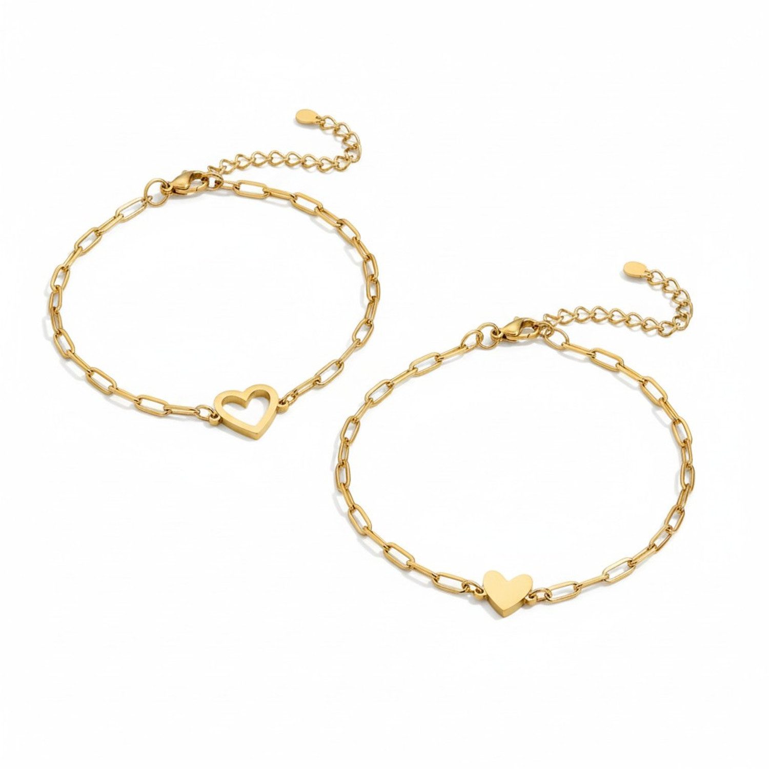 KARMA Armband Set Geschwister Armband 2er Set Herz Edelstahl wasserfest & antiallergisch (Freundschaftsarmbänder, Geschenk für Schwester oder Freundin), Damen 16+4cm Verstellbar Geschenk
