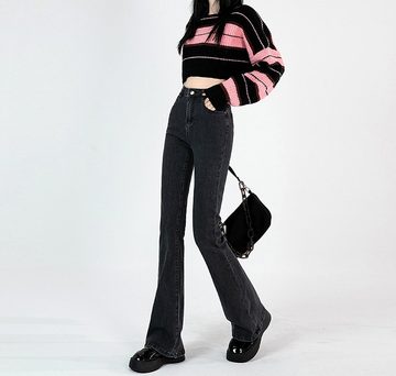 FIDDY Bootcut-Jeans Schlaghose – Damenjeans – Jeans mit weitem Bein und hoher Taille