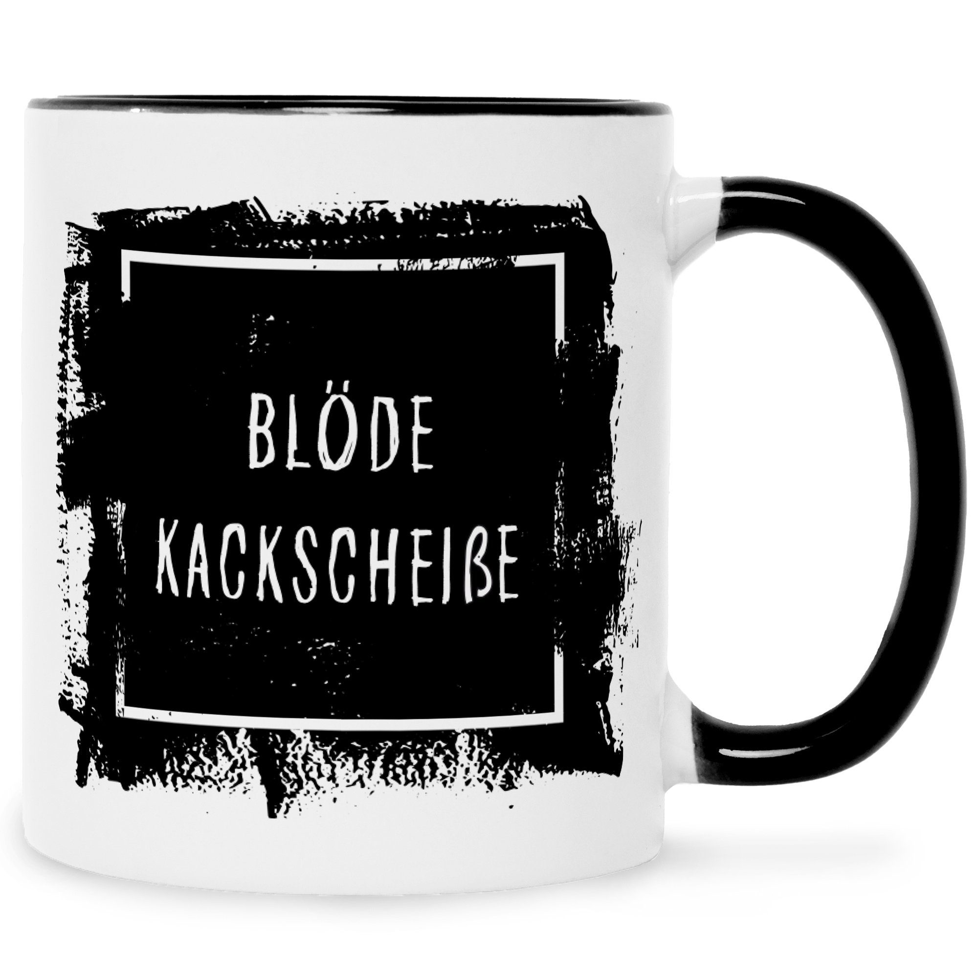 GRAVURZEILE Tasse Bedruckte Tasse mit Spruch – Blöde Kackscheiße - Lustige Geschenke - für Mama Papa Freunde Geburtstag Muttertag Vatertag Weihnachten - Männer & Frauen - Sie & Ihn Schwarz Weiß