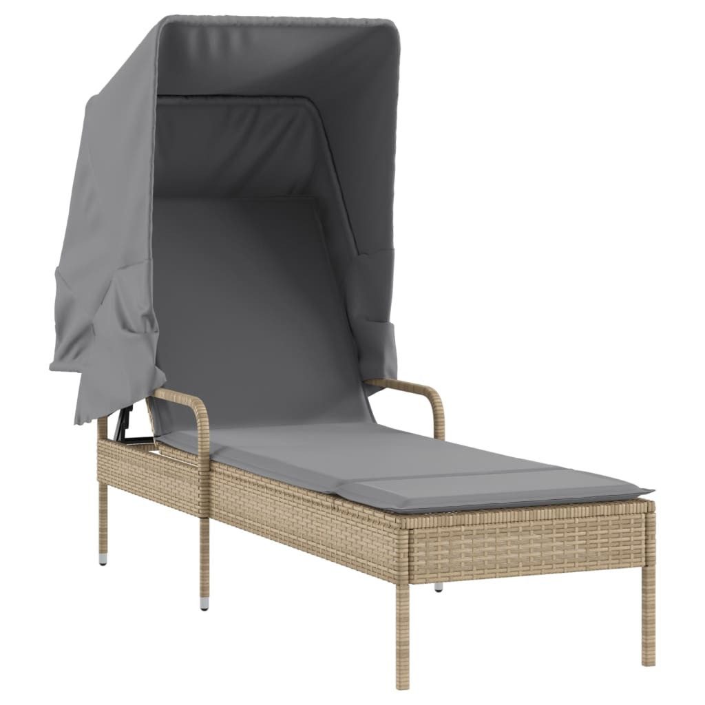 vidaXL Gartenliege Sonnenliege mit Dach Beige Polyrattan