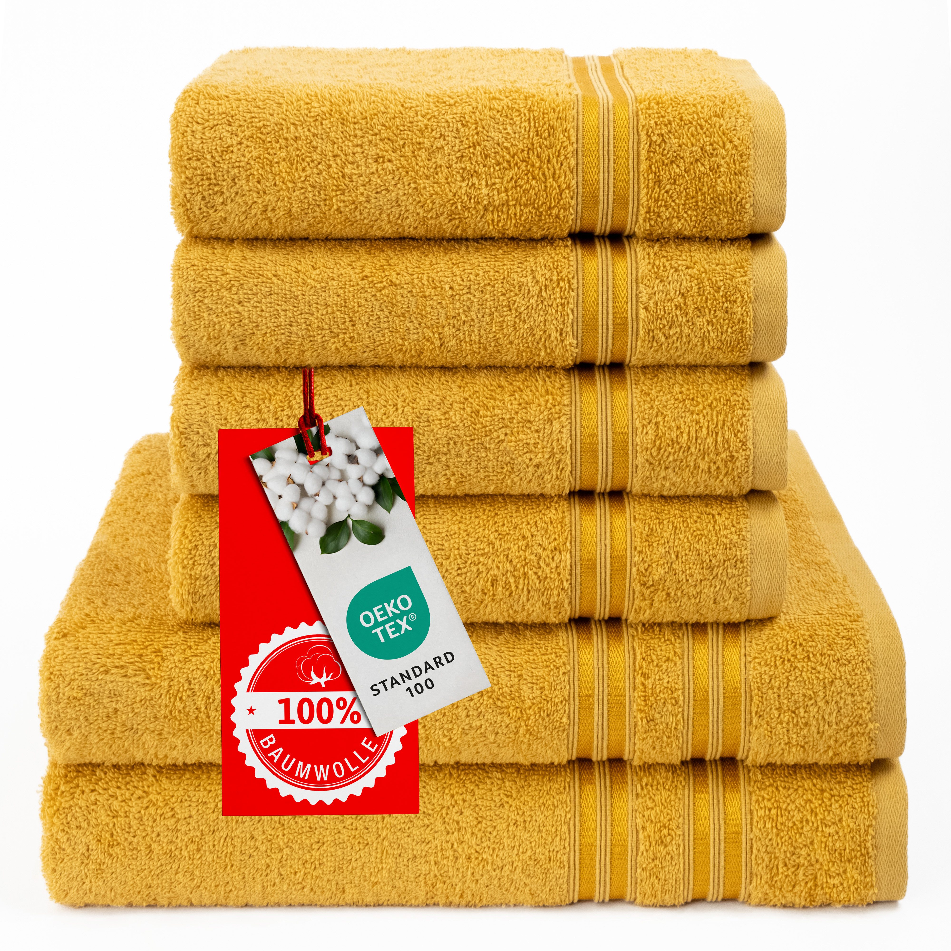 HAMMETEX Handtuch Set 6-teiliges Handtuch Set, 100% Baumwolle, Weich & Saugstark, Frottier (Set, 6-St), mit Bordüre, einfarbig, weich