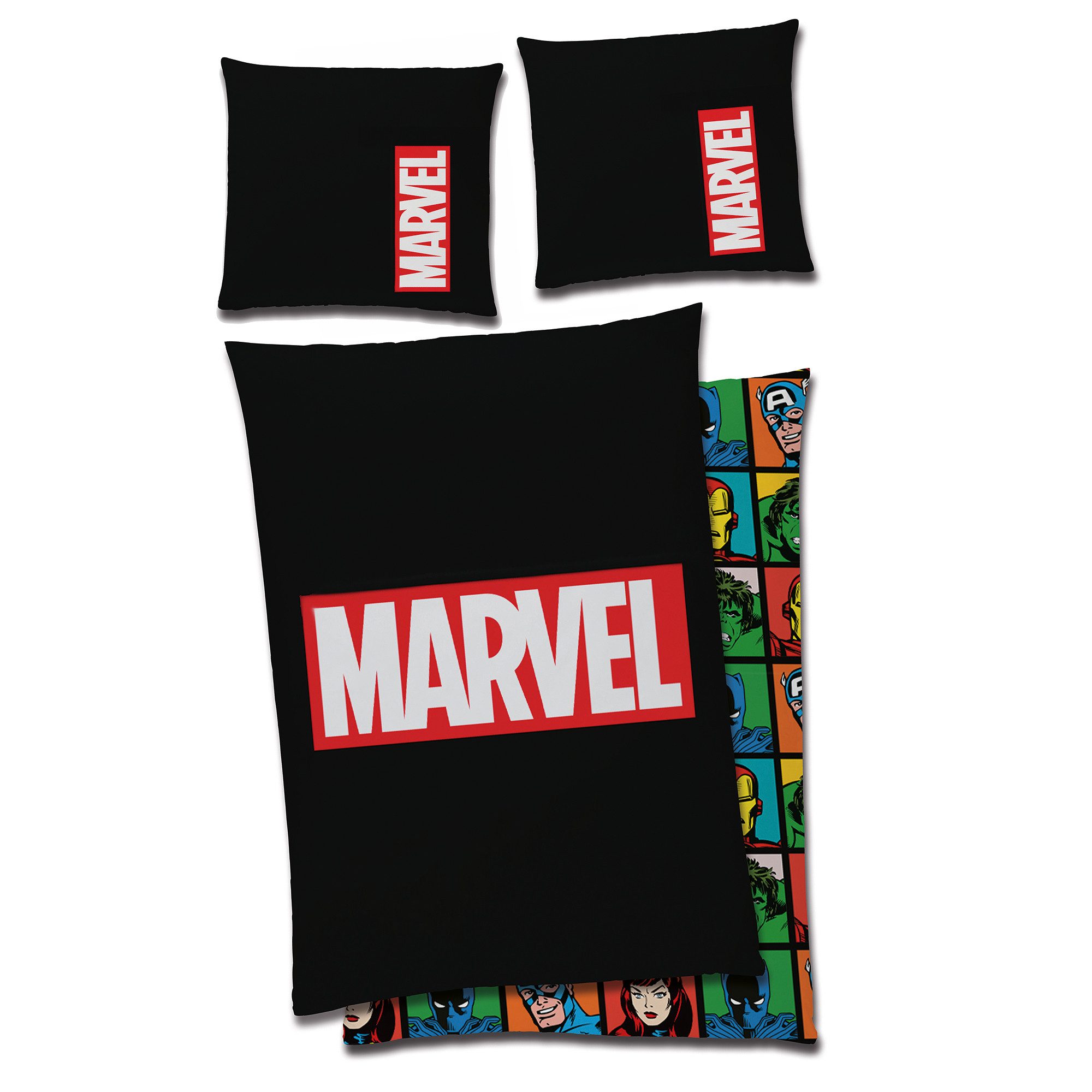 BERONAGE Jugendbettwäsche Marvel Logo Bettwäsche schwarz Linon / Renforcé, günstig online kaufen