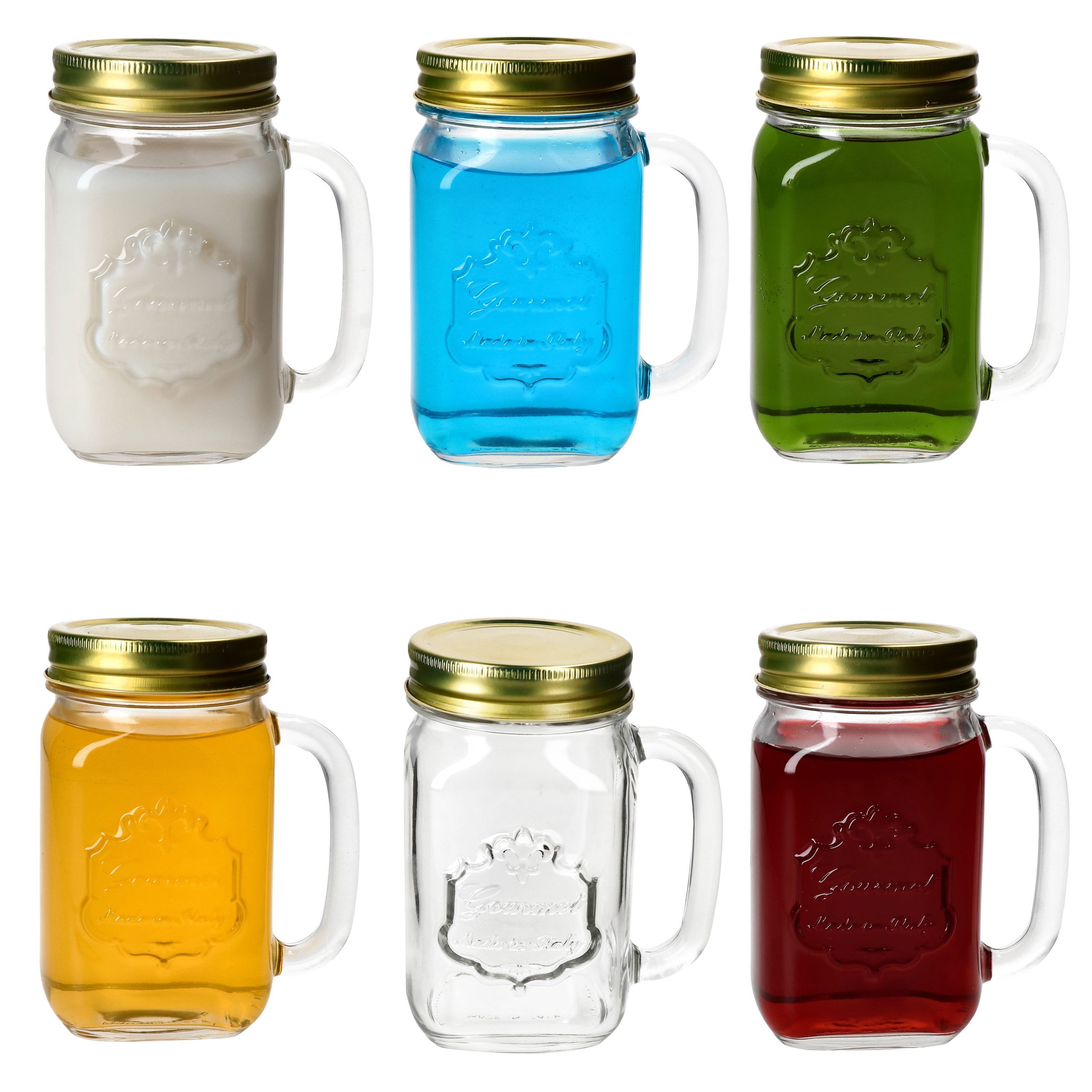 MamboCat Glas 6x Country Trinkgläser mit Henkel & Deckel 420ml Glas Limo Smoothies, Glas