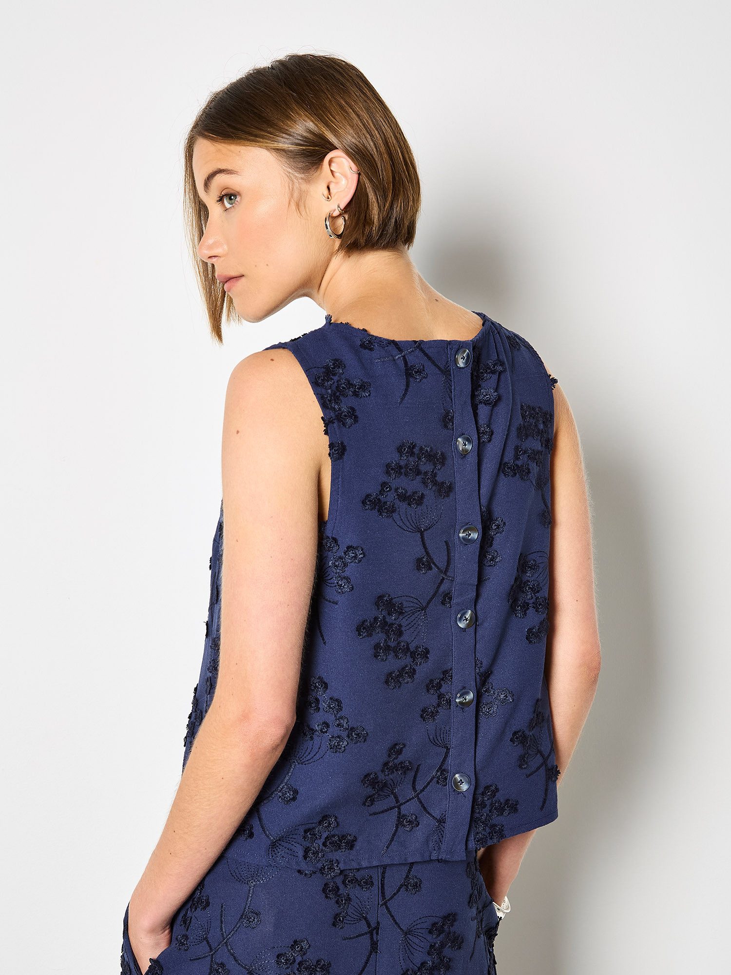 Apricot Spitzentop Besticktes Oberteil aus Leinenmischung mit Blumenmuster