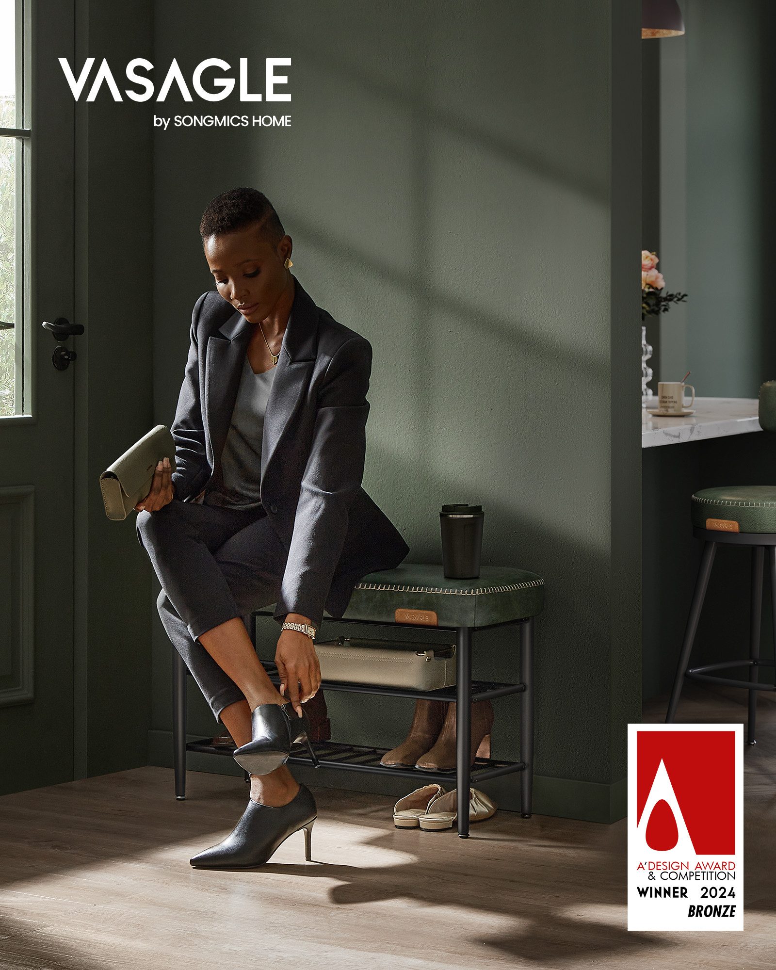 VASAGLE Schuhbank, Schuhregal, EKHO Series, Kunstleder, 30 x 80 x 50 cm