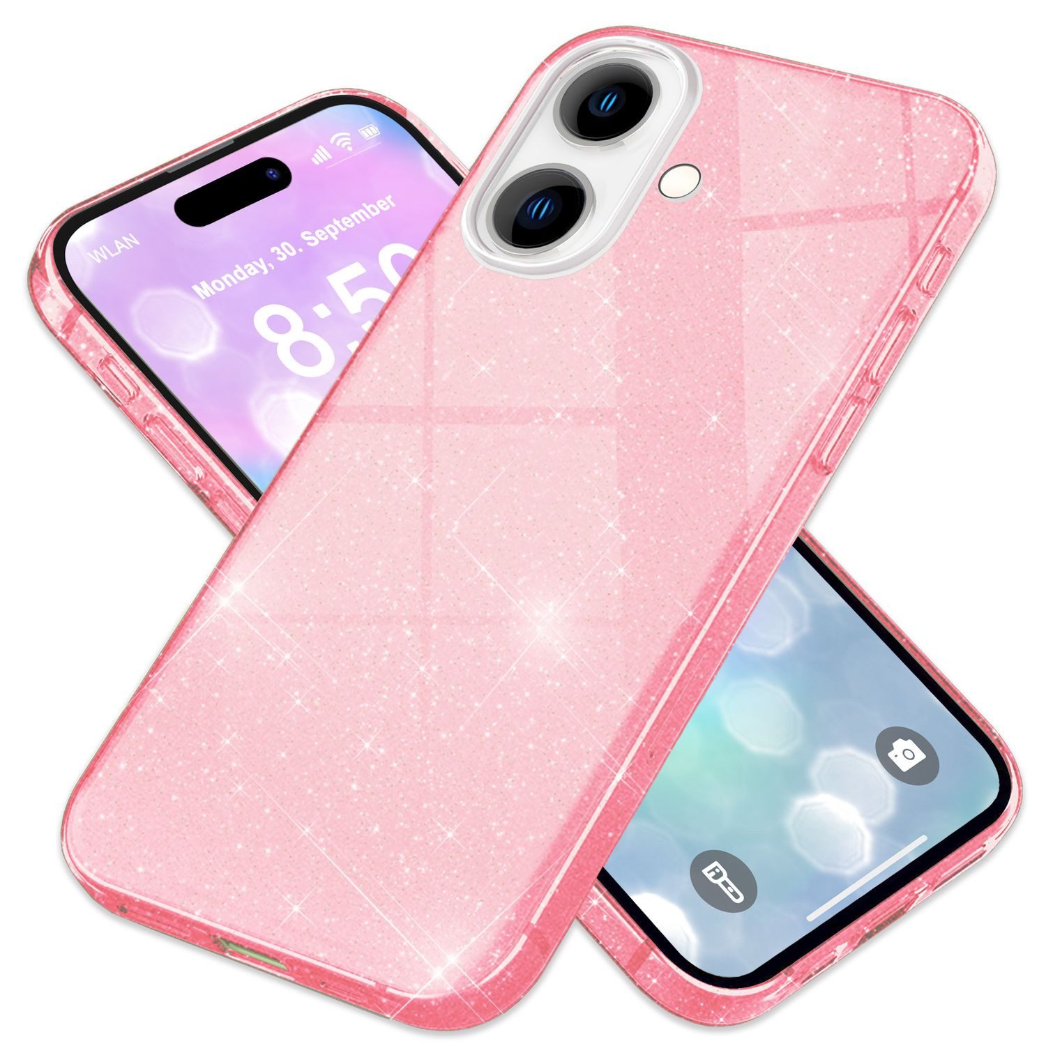 Nalia Smartphone-Hülle Apple iPhone 16, Glitzer Silikon Hülle / Verstärktes Glitter Cover / Glänzendes Case