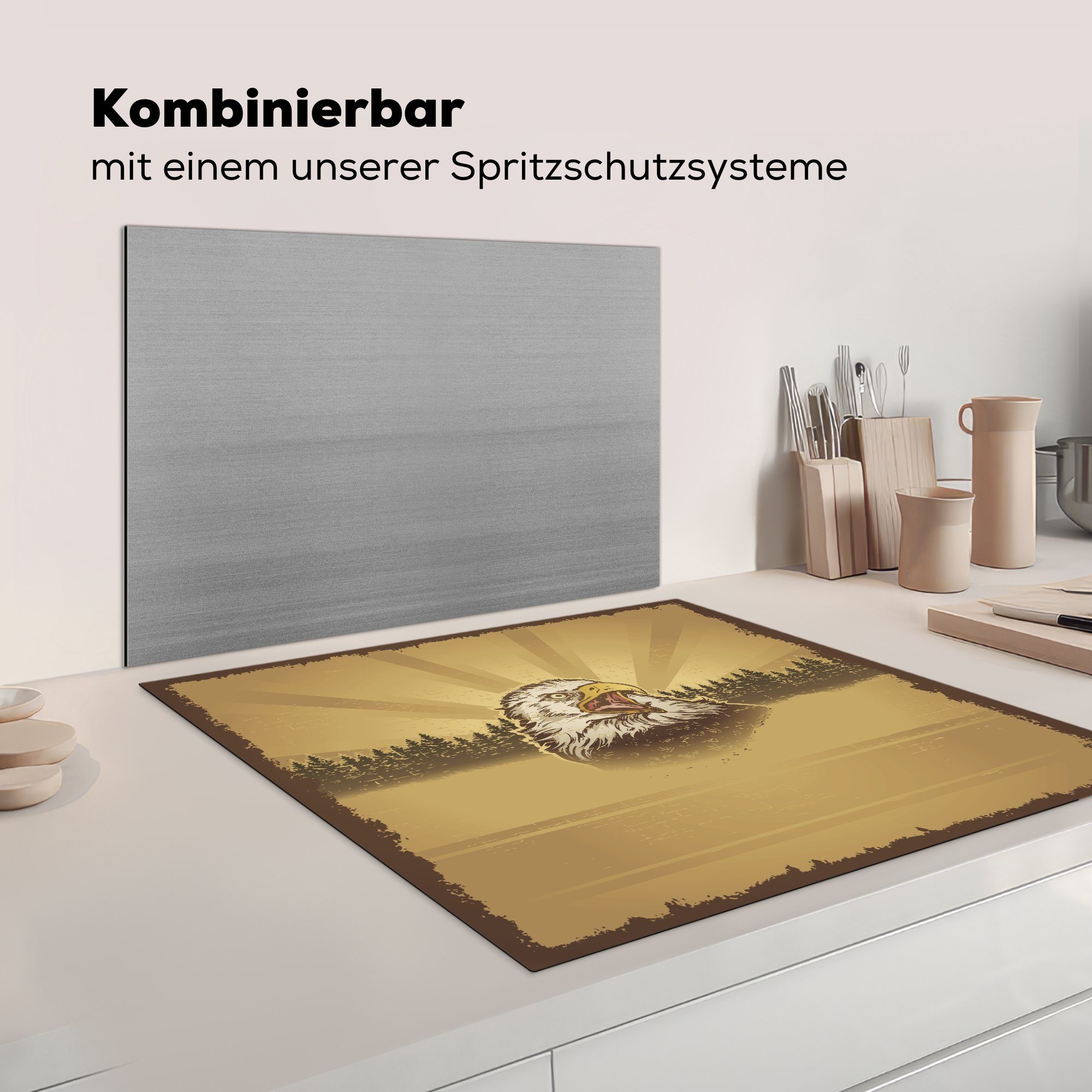 Kopfes tlg), cm, küche (1 Weißkopfseeadlers, MuchoWow Illustration eines des 78x78 für Vinyl, Ceranfeldabdeckung, Herdblende-/Abdeckplatte Arbeitsplatte