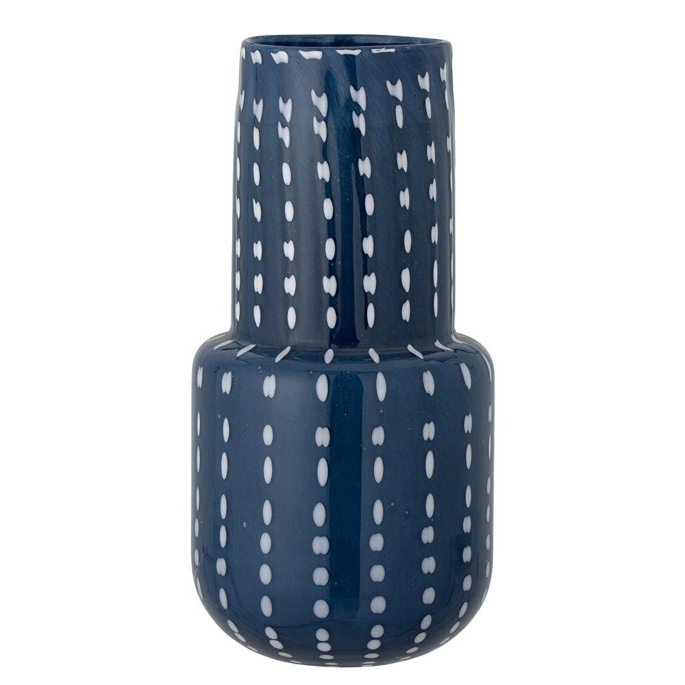 Bloomingville Dekovase Mayim, Blumenvase in Blau aus Glas 17x35cm Glasvase mit weißen Punkten