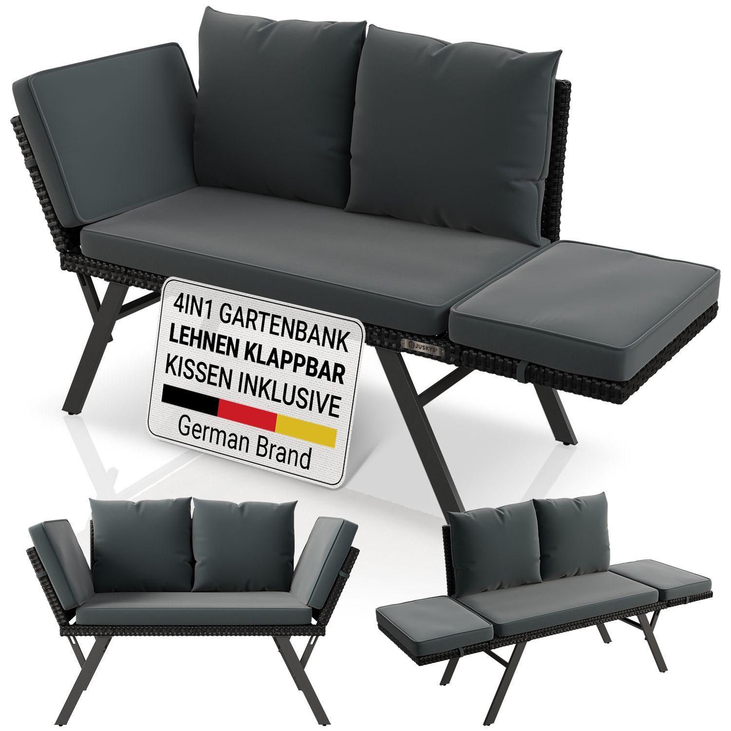 Juskys Multifunktionsliege Calvia, Multifunktional mit klappbaren Teilen inkl. Polster, Belastbar 240 kg