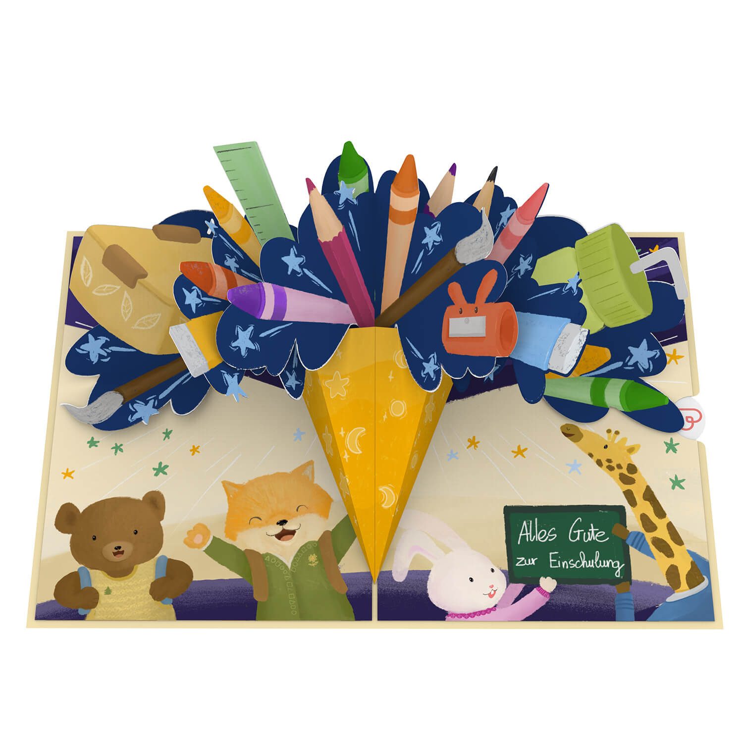 papercrush Schulanfangskarte Glückwunsch zur Einschulung von Mädchen & Jungen, Pop-Up Karte, Handgemacht