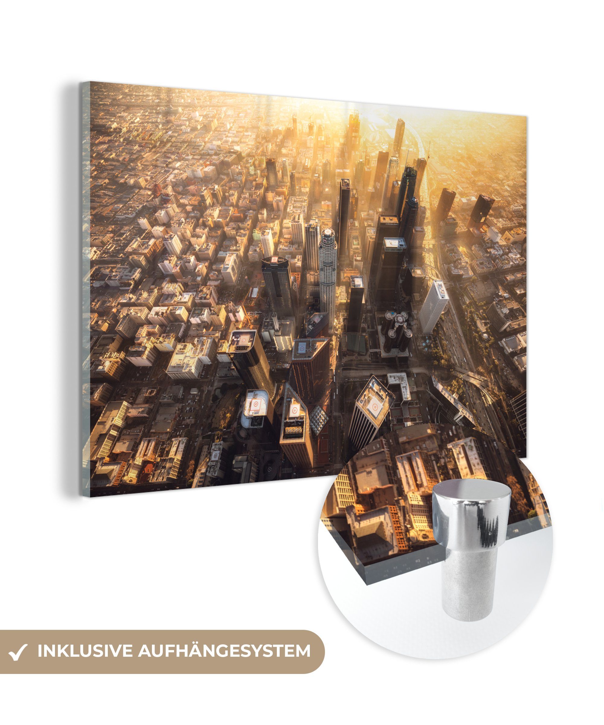 MuchoWow Acrylglasbild Luftaufnahme während eines Sonnenuntergangs in Los Angels, (1 St), Acrylglasbilder Wohnzimmer & Schlafzimmer