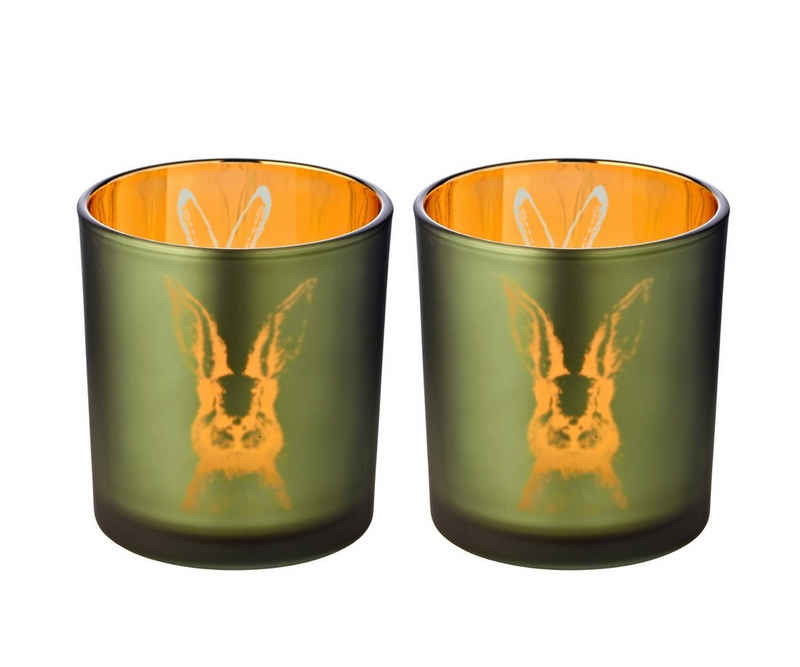 EDZARD Teelichthalter Hase (2er, Set), Windlicht mit Hasen-Motiv, 2er-Set für Teelichter, Höhe 8 cm, Ø 7 cm