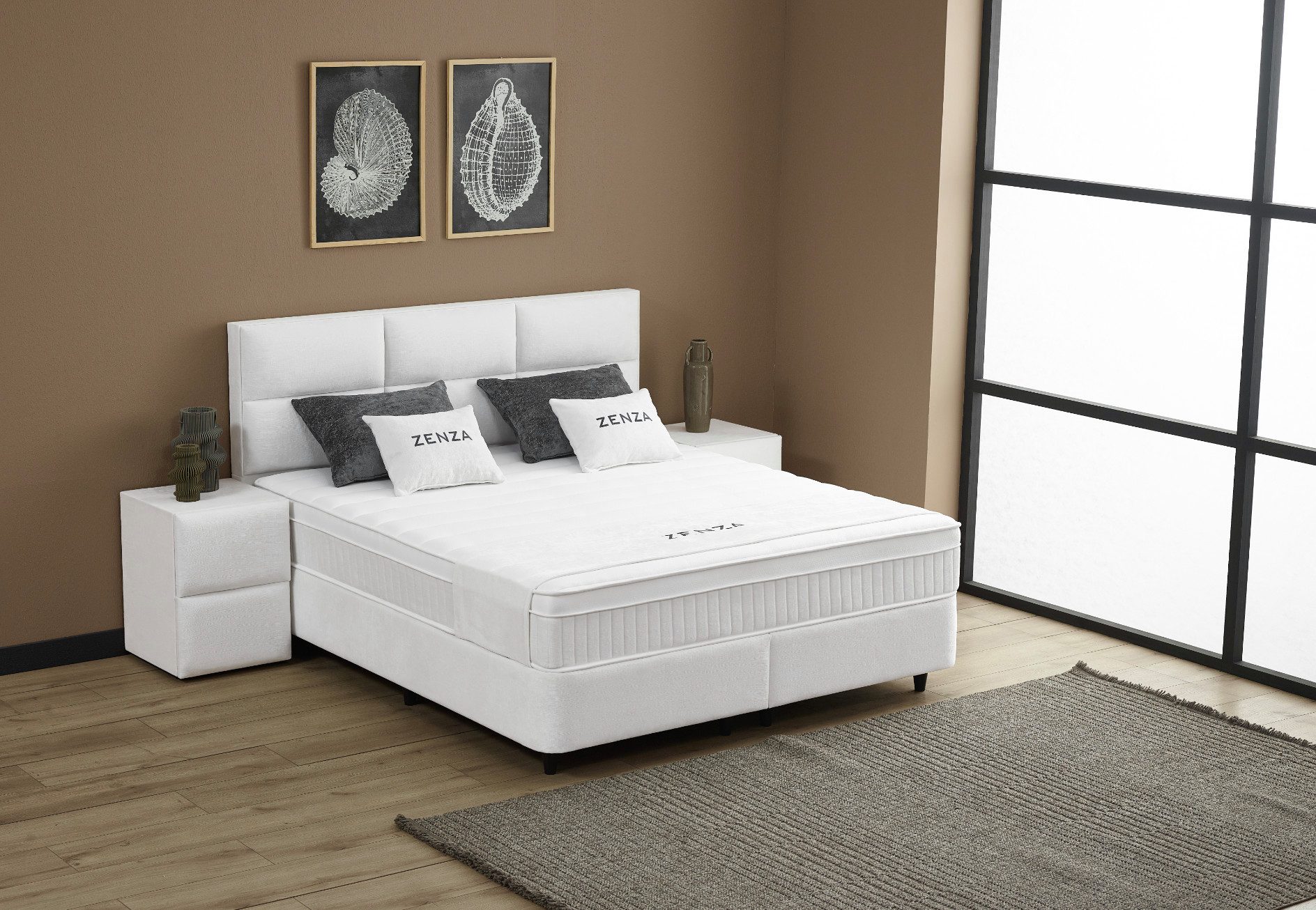 abc bedding Boxspringbett ZENZA Voll-orthopädisches Luxusbett in stilvollem Stoff in Creme (3, inkl. Matratze & Topper), Inkl. Matratze mit integriertem Topper – Bild 4 von 5