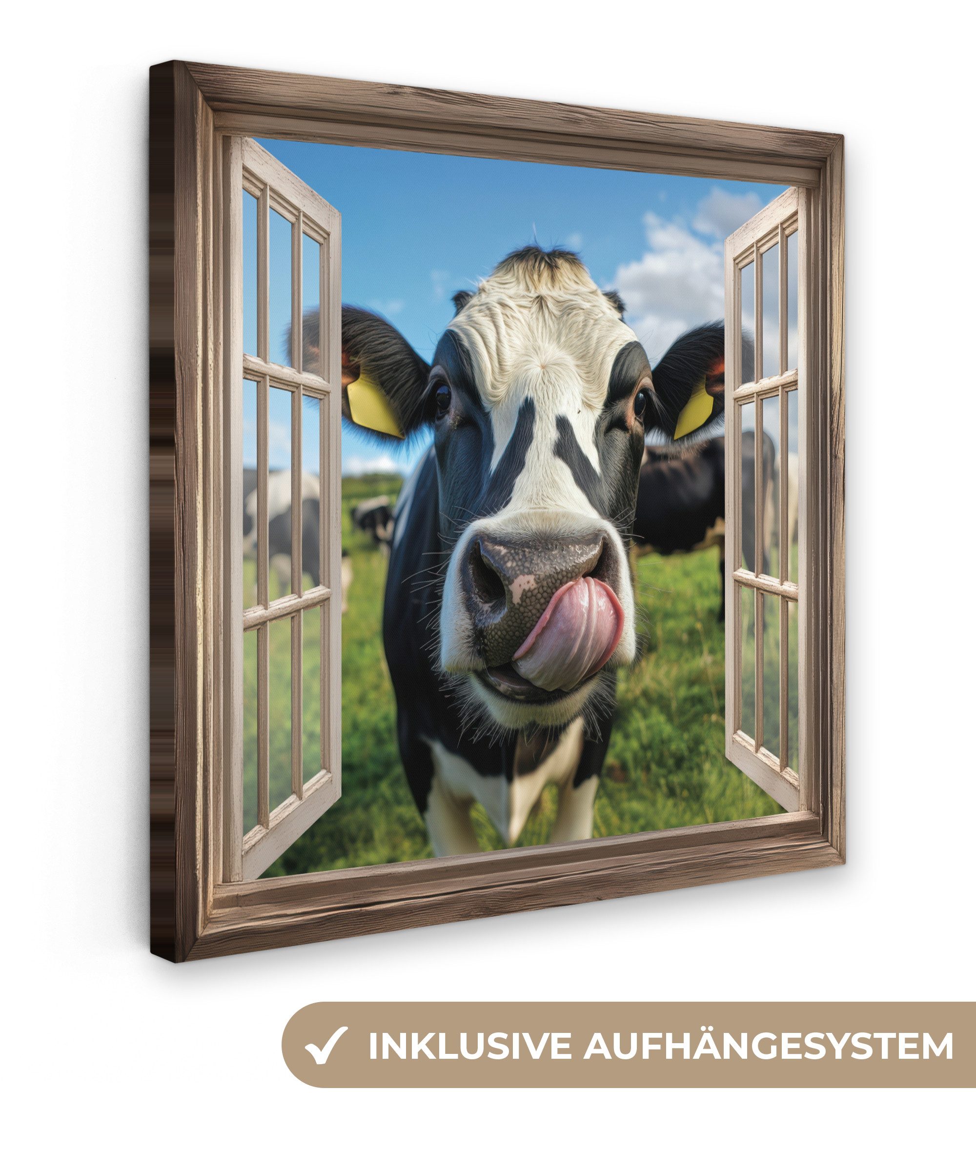 OneMillionCanvasses® Leinwandbild Durchgucken - Kuh - günstig online kaufen