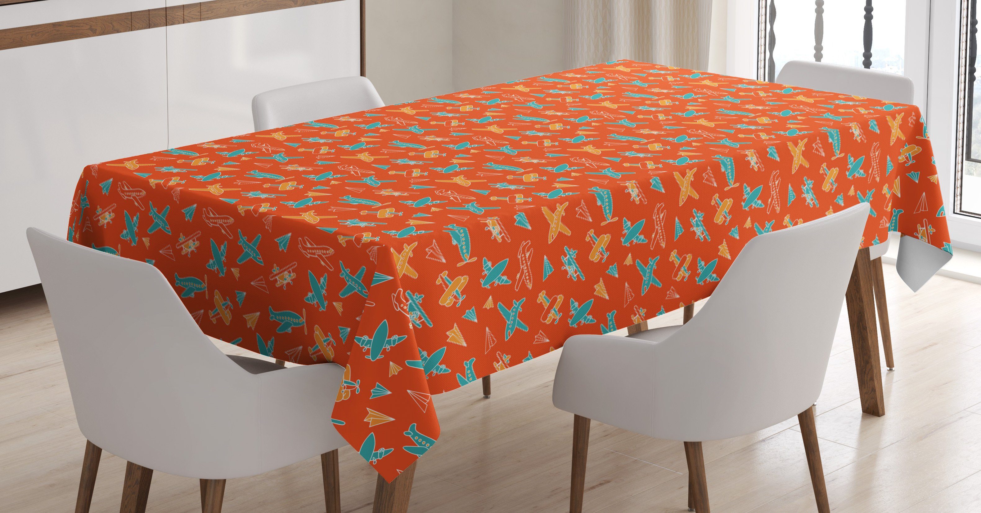 Abakuhaus Tischdecke Farbfest Farben, fliegen geeignet Bereich Orange Für Flugzeug und Klare Waschbar Türkis Außen den