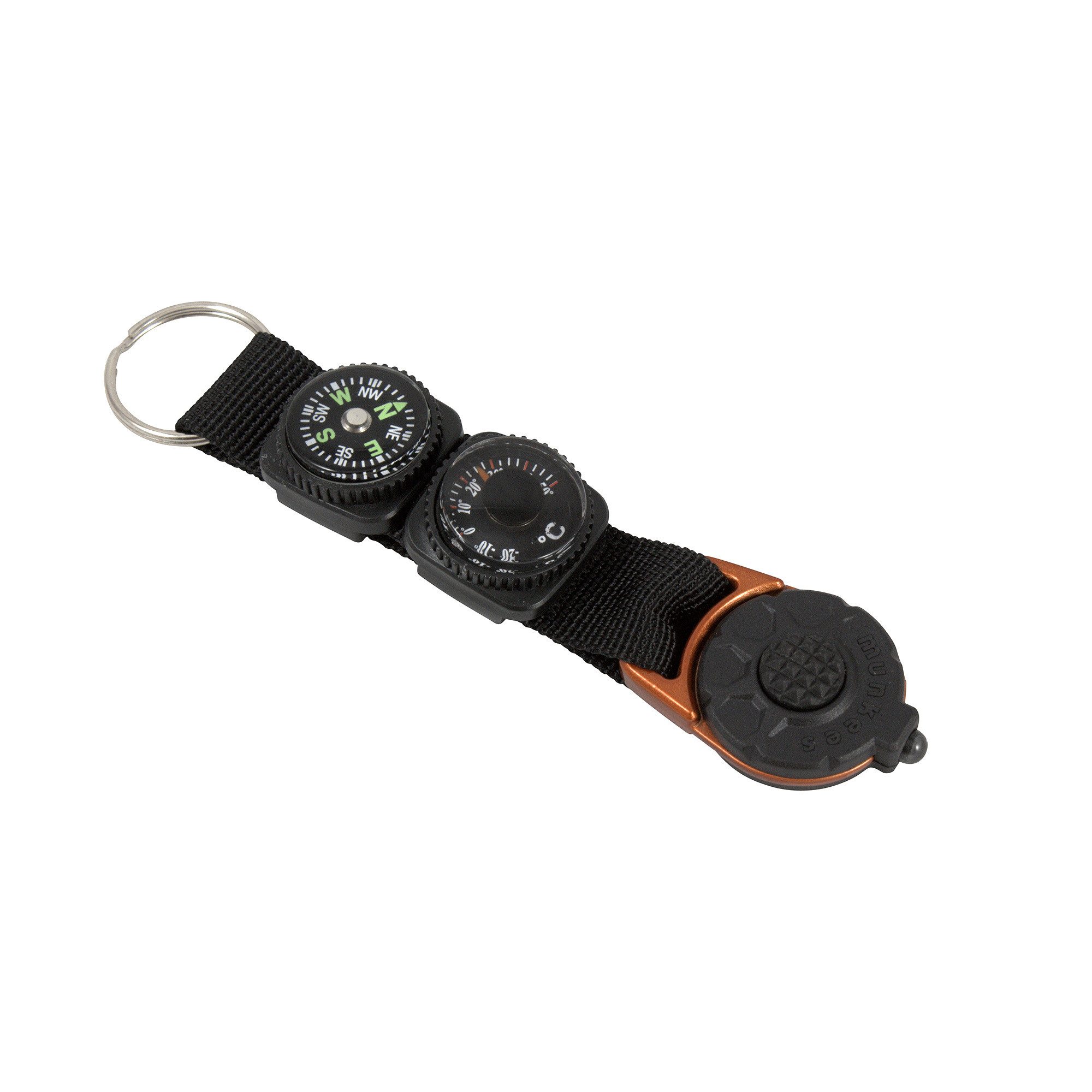 Munkees Taschenlampe Schlüsselanhänger mit Kompass, Thermometer & LED, orange (Einzelartikel, 1-St), Kompakt, LED-Leuchte, Kompass, Thermometer, Schlüsselanhänger