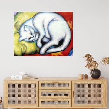 Posterlounge Wandfolie Franz Marc, Die weiße Katze (Kater auf gelbem Kissen), Schlafzimmer Malerei