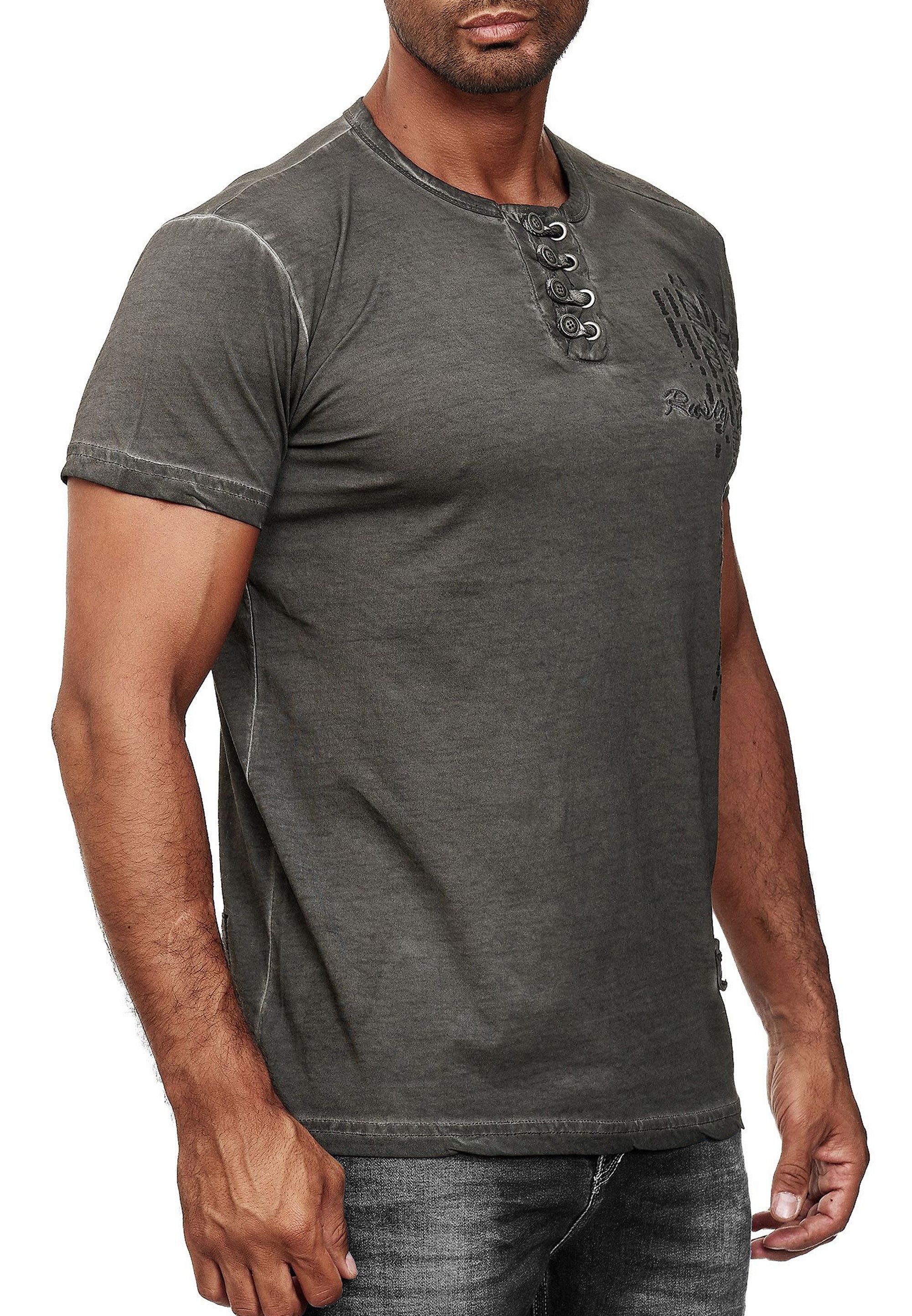 R-NEAL T-Shirt T-Shirt Verwaschen mit Knopfleiste und Seitlichem Aufdruck S günstig online kaufen