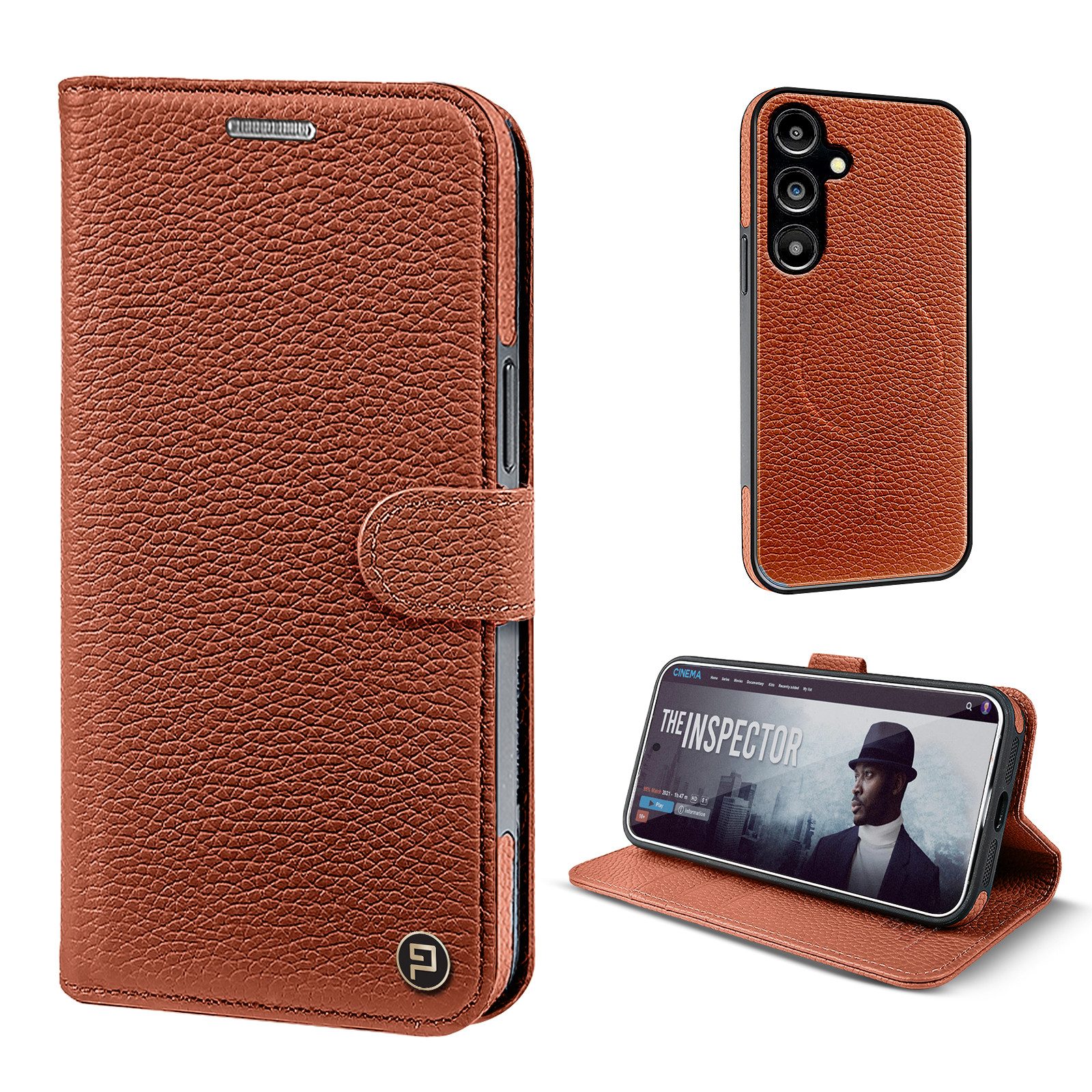 Tec-Expert Handyhülle Echtleder Hülle kompatibel mit MagSafe für Samsung Galaxy S25 6.17 Zoll, 6.17", Cover Klapphülle Case mit Kartenfach RFID Schutz abnehmbarer Bumper