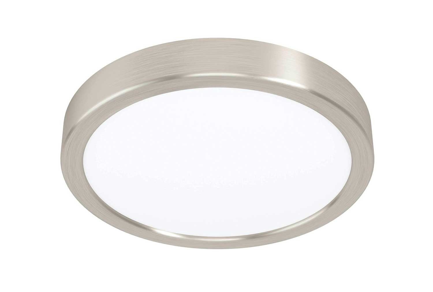 EGLO LED Deckenleuchte FUEVA, 1-flammig, Ø 21 cm, Nickelfarben, Weiß, LED fest integriert, Warmweiß, Stahl, Kunststoffschirm, LED Deckenlampe