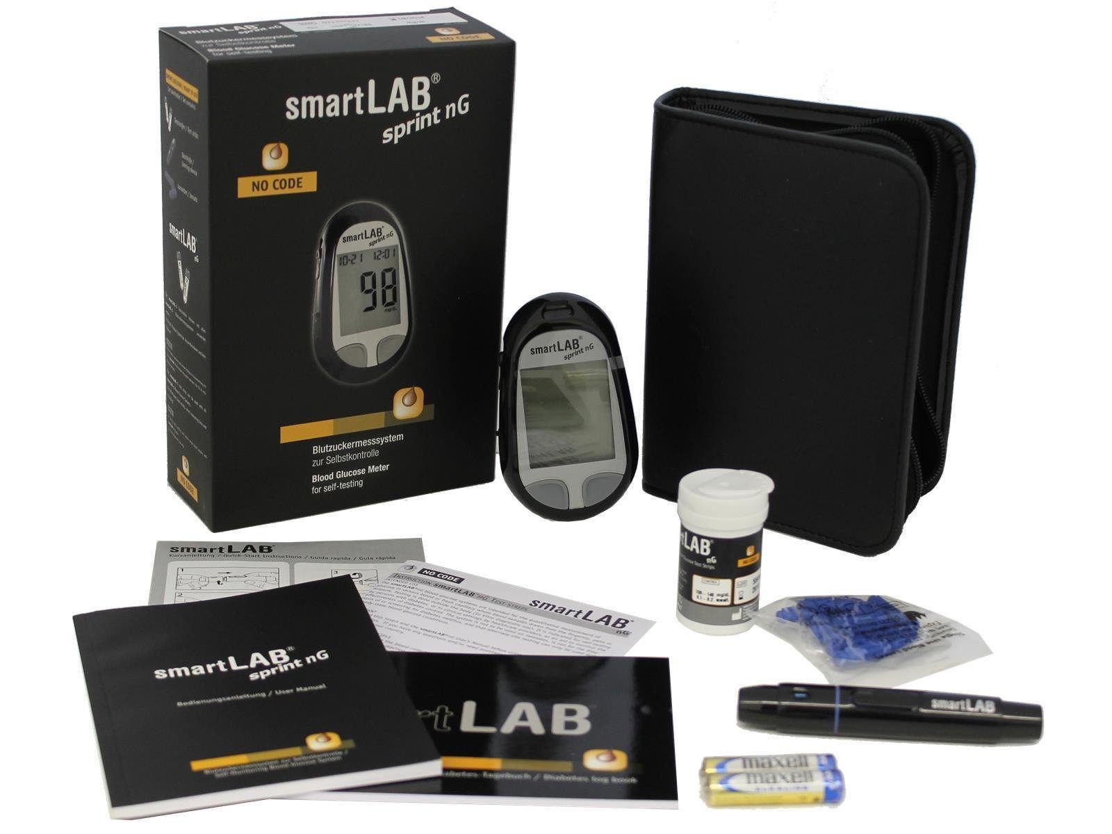 Blutzuckermessgerät smartLAB sprint nG Blutzuckermessgerät Bundel mg/dL mit 50 Teststreife