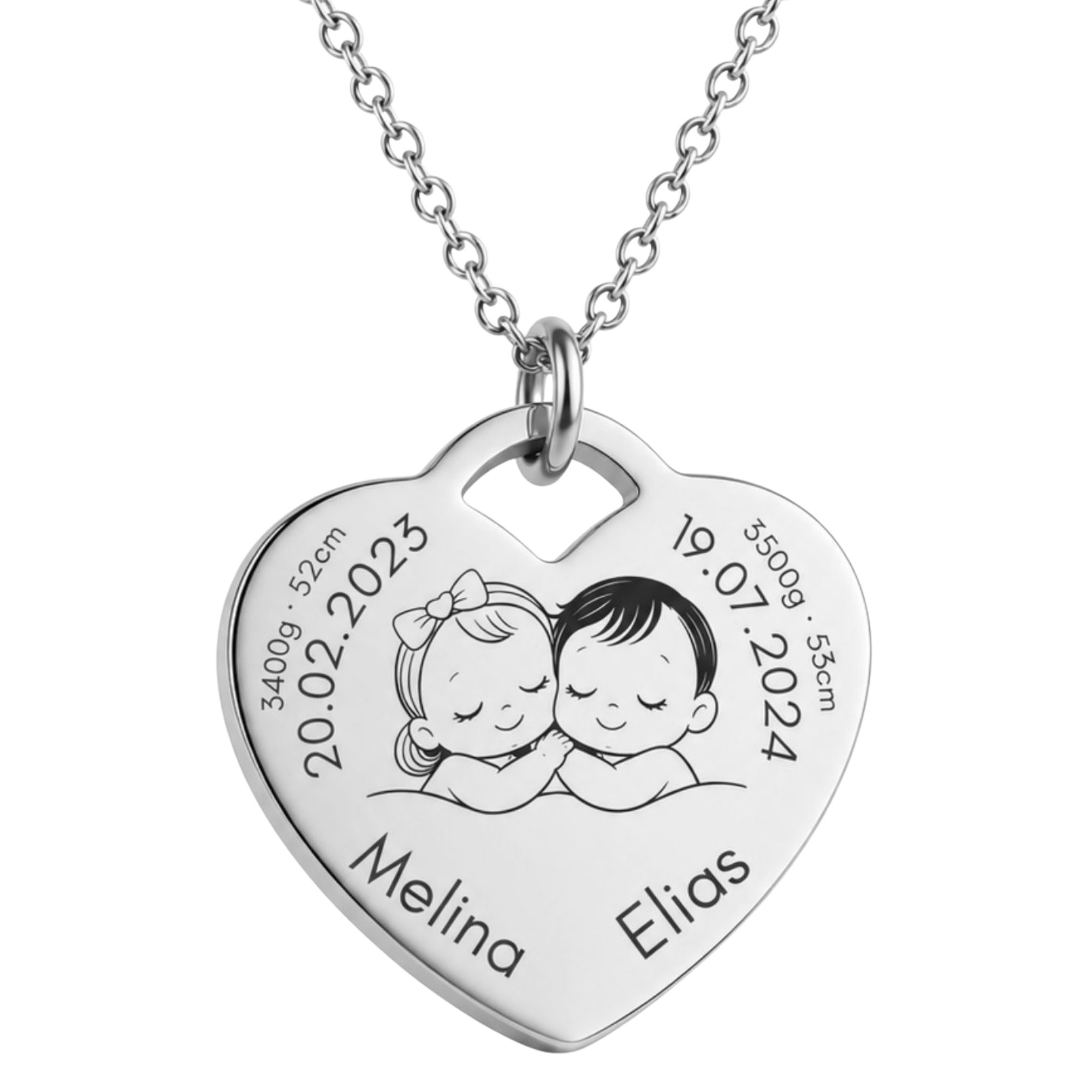 BS Schmuckdesign Kette mit Anhänger mit Gravur Personalisierte Halskette Geburtskette Herzkette Mutter-Kind (inkl. Gravur), personalisierbar inkl. Geschenkbox