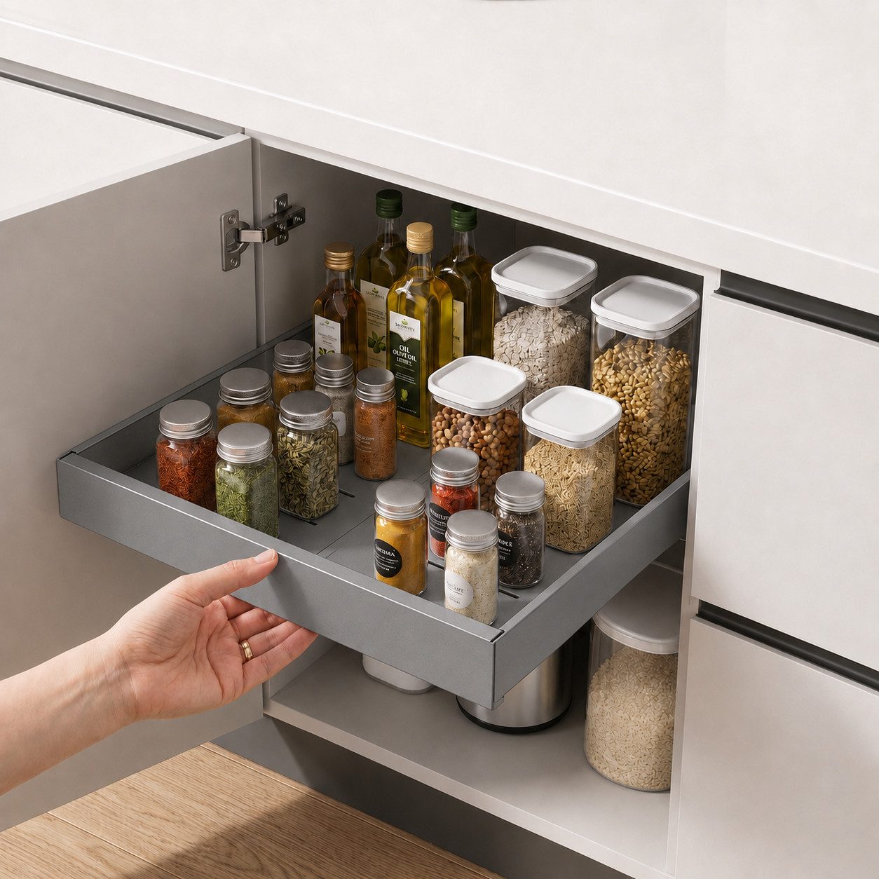 VIVREAL Küchenorganizer-Set Teleskopschublade küche 32–52 / 42–68 cm, ohne Bohren, Carbonstahl, (1-tlg), Flexibel ausziehbar, bis 15 kg belastbar, für Küche Speisekammer