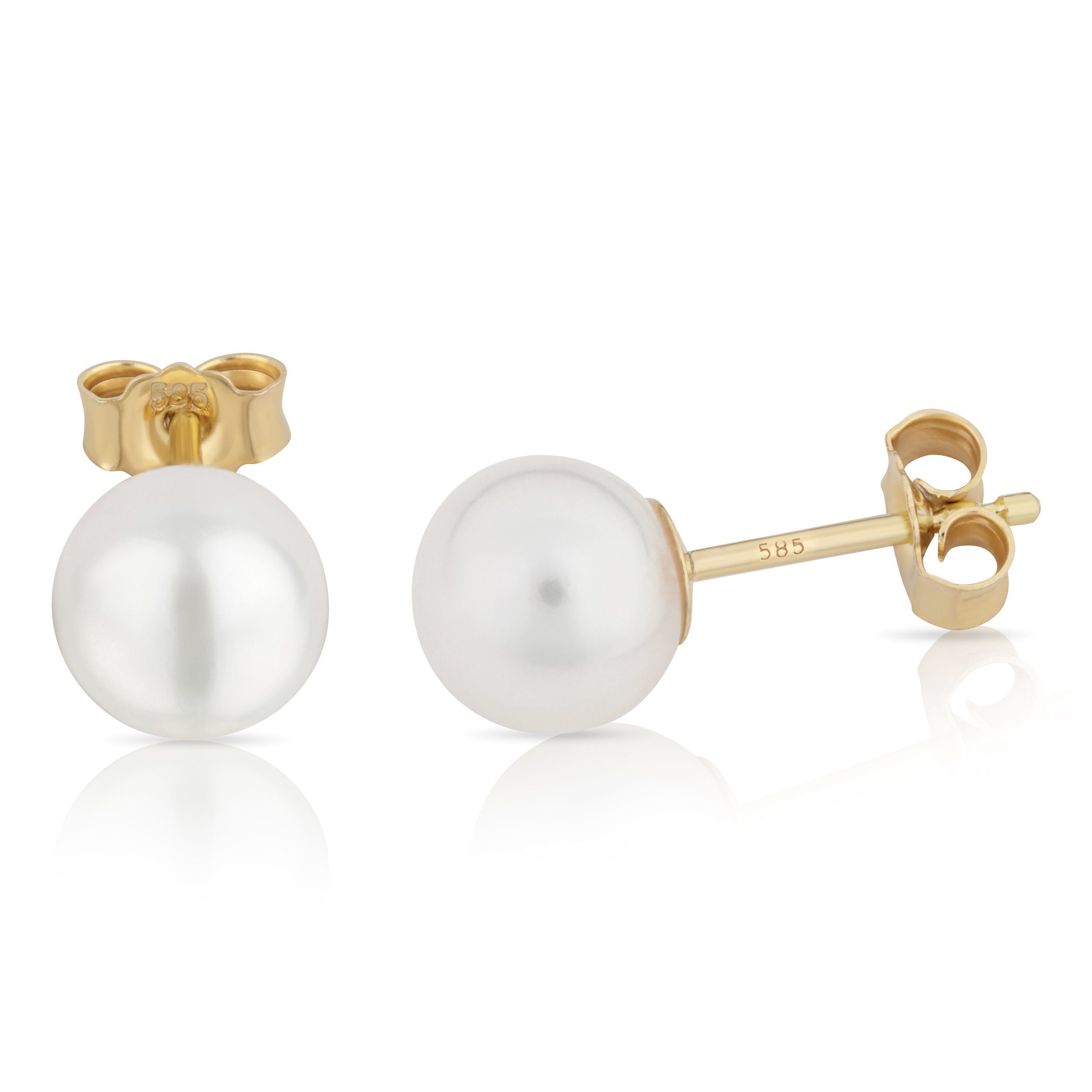 Valentinstagsgeschenk NKlaus Perlenohrringe 7mm echte Süßwasserperle Ohrringe 585 Gelb Gold, weiß