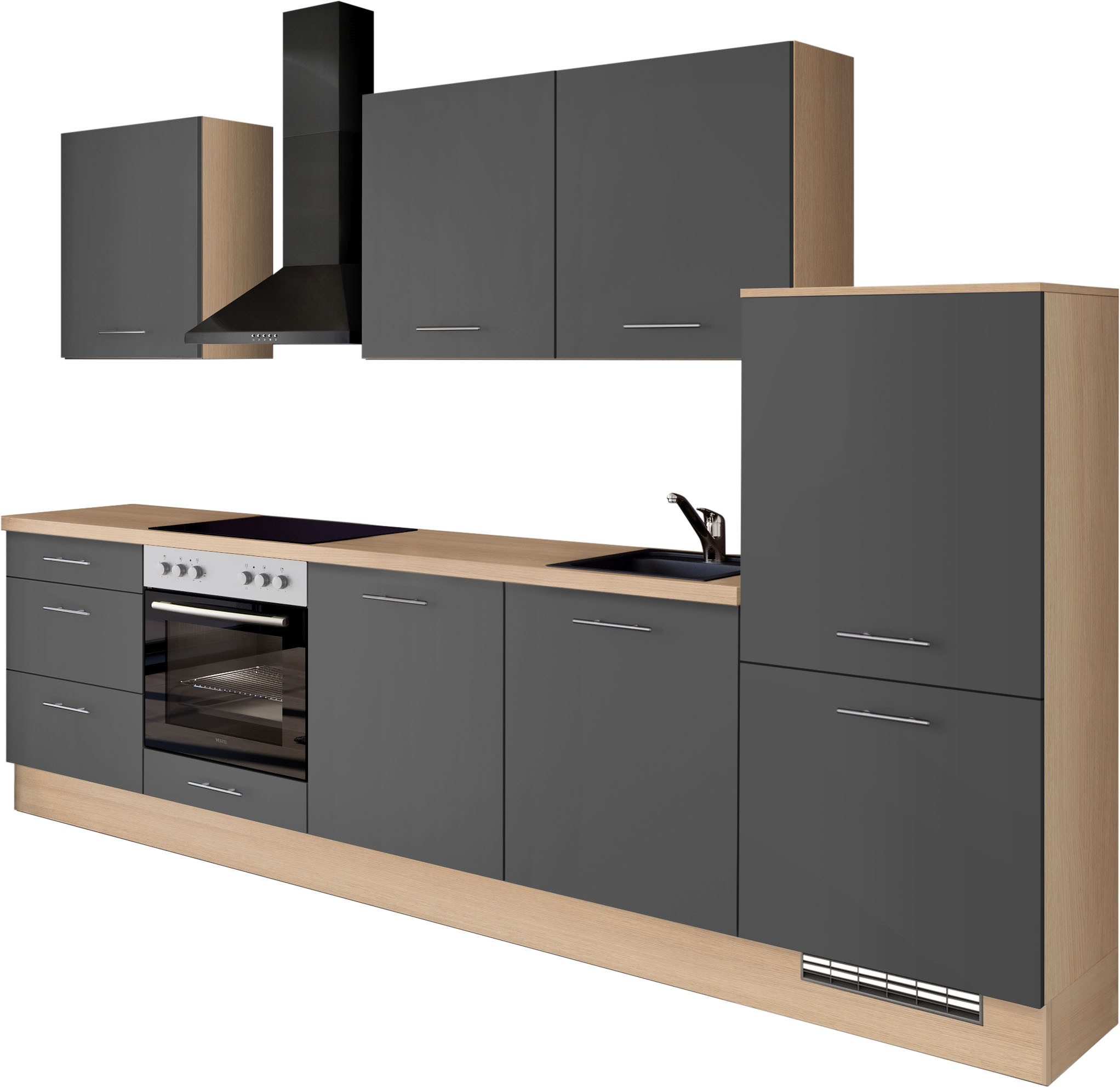 IMPULS KÜCHEN Küchenzeile "Kopenhagen", Ausrichtung wählbar, Schubkästen mit Soft-Close, (Set), vormontiert, wahlweise mit E-Geräten, Breite 300 cm