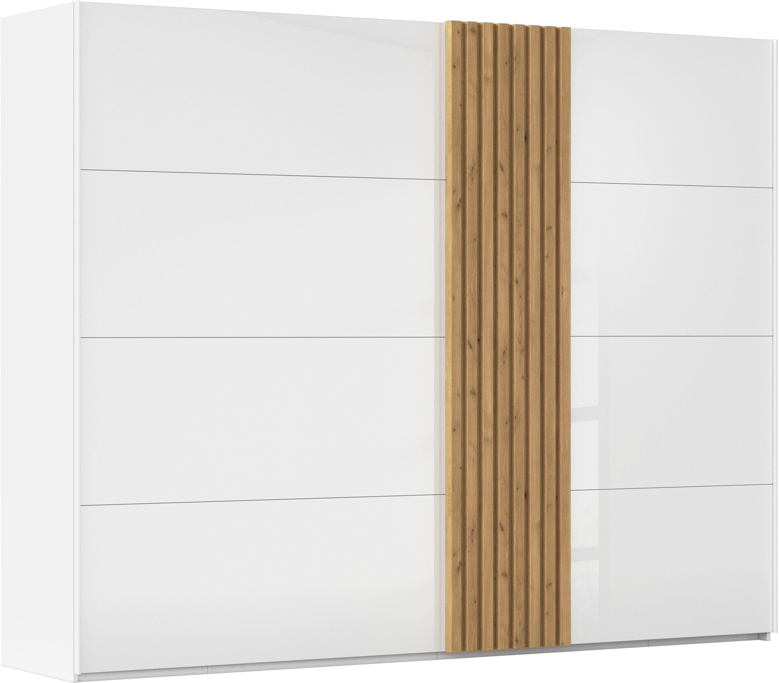 rauch Schwebetürenschrank Kleiderschrank Schrank Garderobe Wäscheschrank TEGIO mit hochwertigen Holzdekoraufleistung und Glasfront MADE IN GERMANY