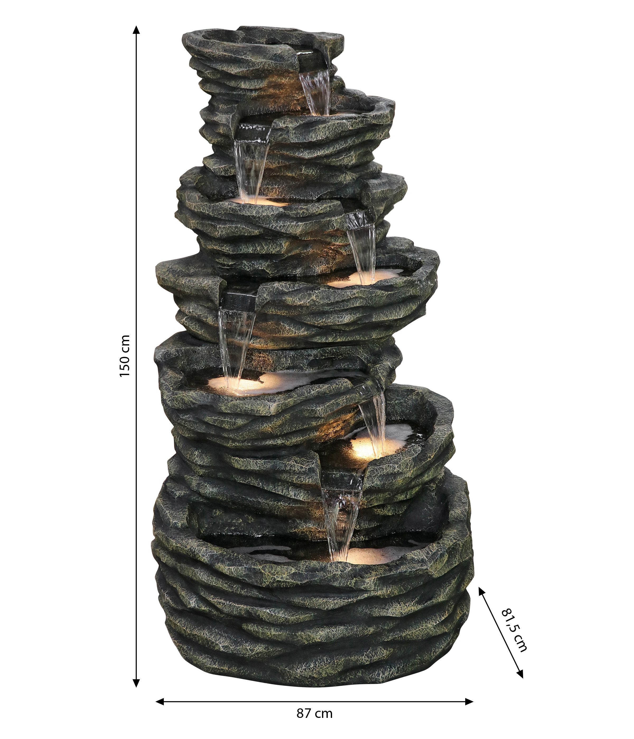 Dehner Gartenbrunnen Roccia mit LED-Beleuchtung, 87 x 81.5 x 150 cm, Polyresin, inkl. Pumpe / Trafo / LED-Beleuchtung