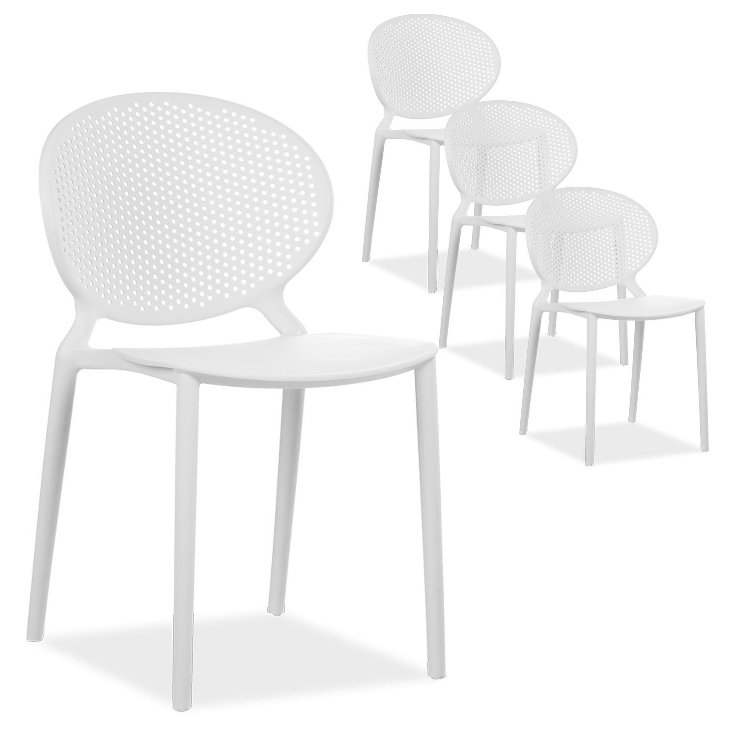 Homestyle4u Gartenstuhl stapelbar Kunststoff modern Muster Balkon Terrasse Küche stabil oval (4er Set, 1 St), Weiß, Essstuhl
