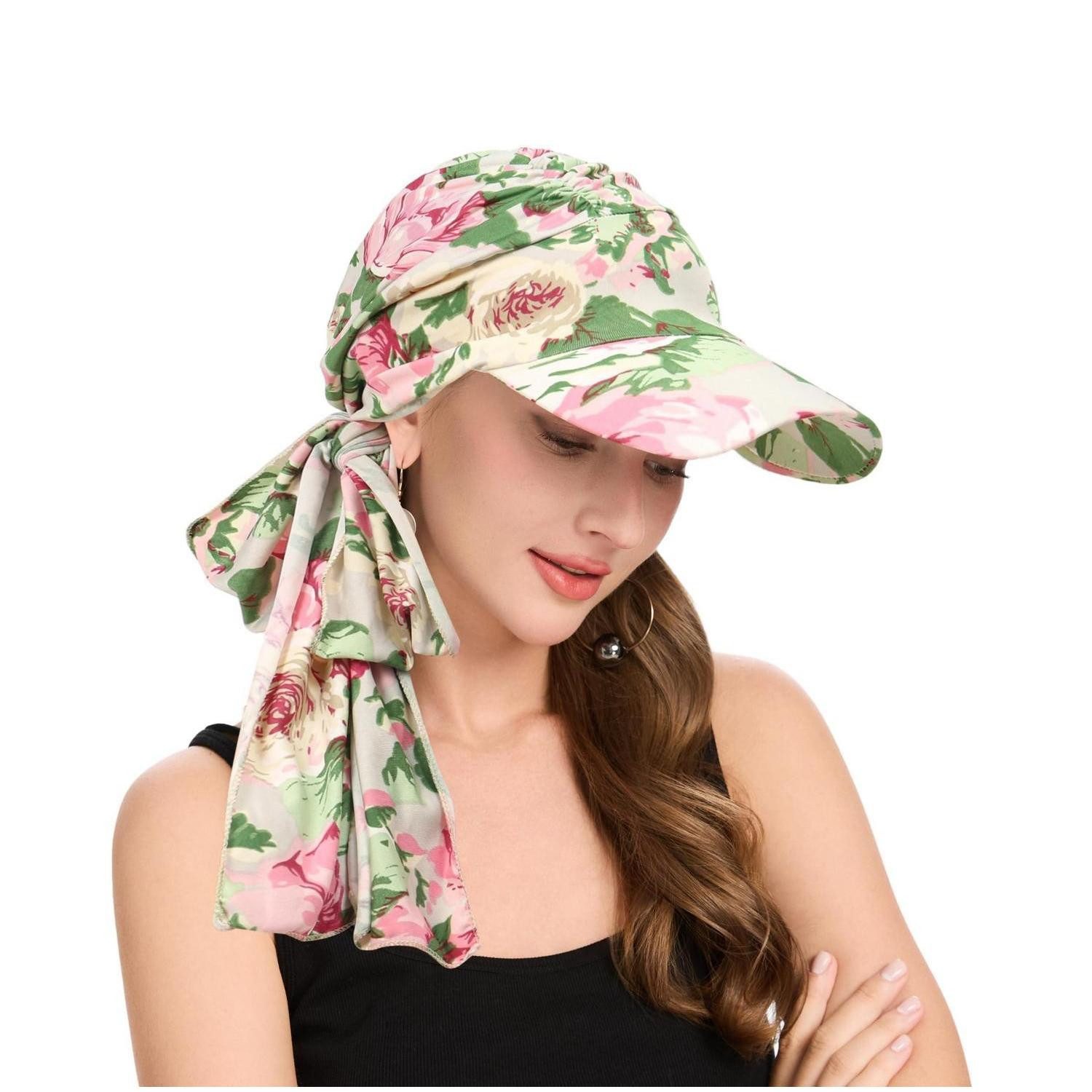 LuxusKollektion Visor Chemo Kopfbedeckung Damen Mütze Beanie Gebunden Blumenmuster Grün
