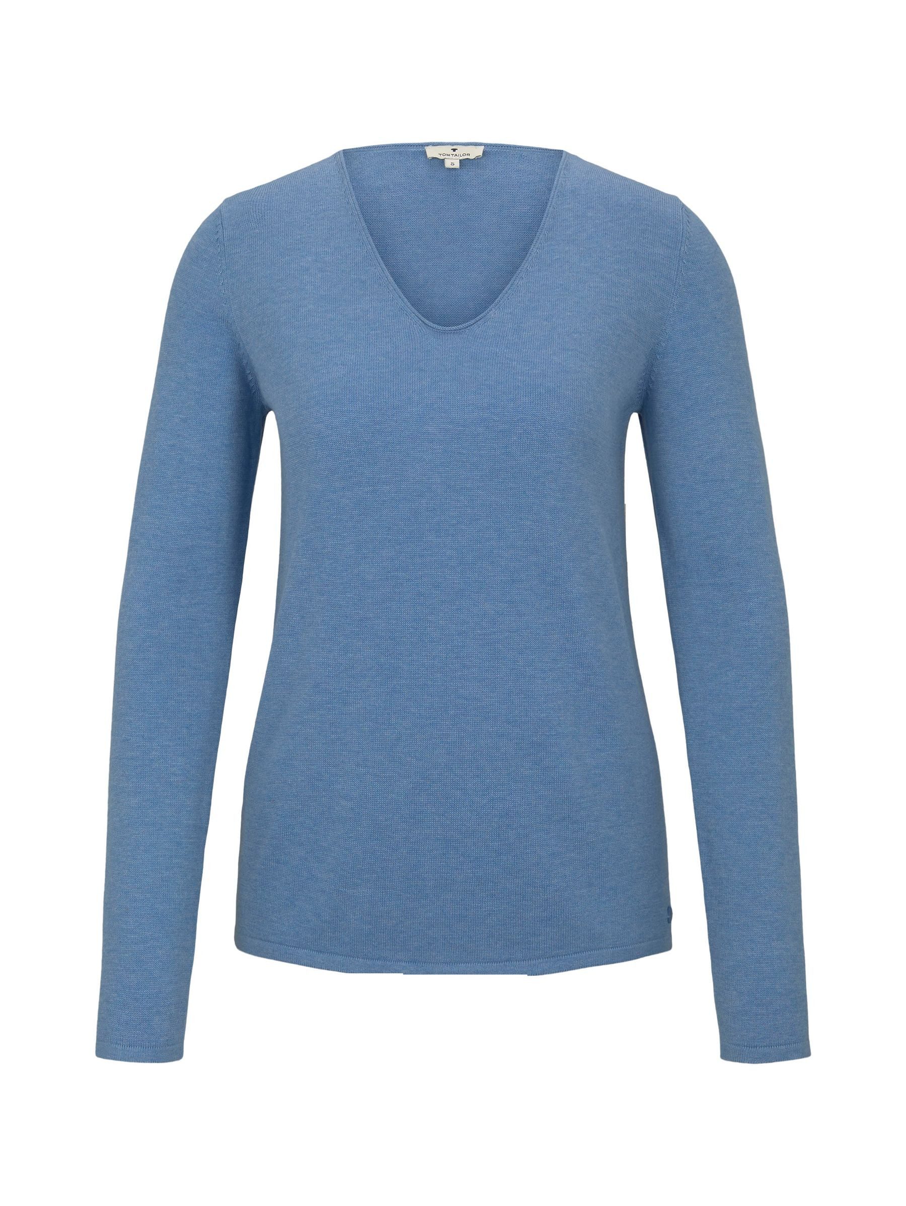 TOM TAILOR Strickpullover Dünner Strickpullover Basic V-Ausschnitt Stretch sweater basic v-neck