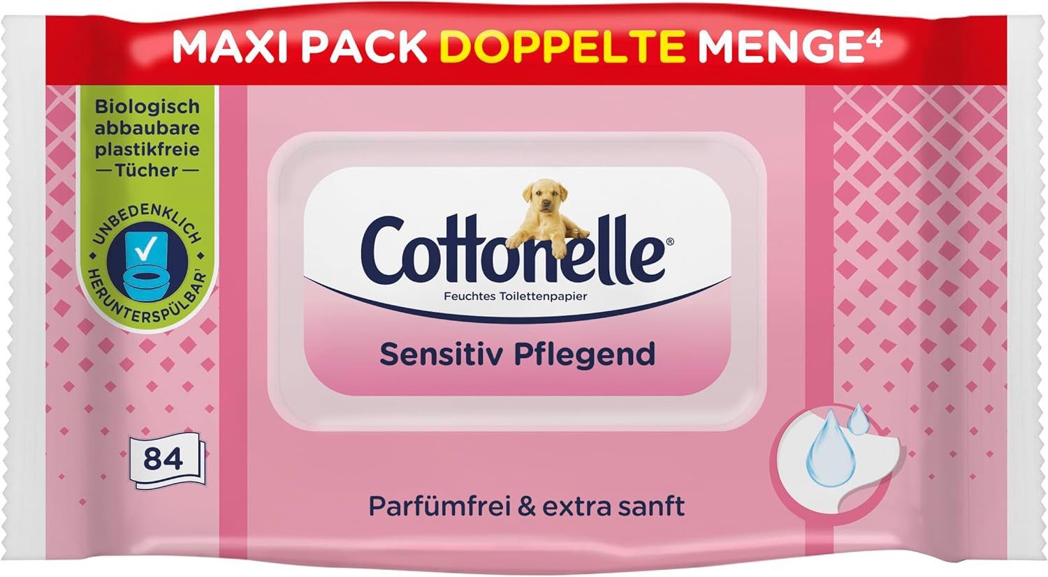 Cottonelle® Toilettenpapier Feuchtes Toilettenpapier Sensitive Pflegend 6 x 84 Feuchttücher (Einzelpack 6 x 84 Tücher), WC-Tücher