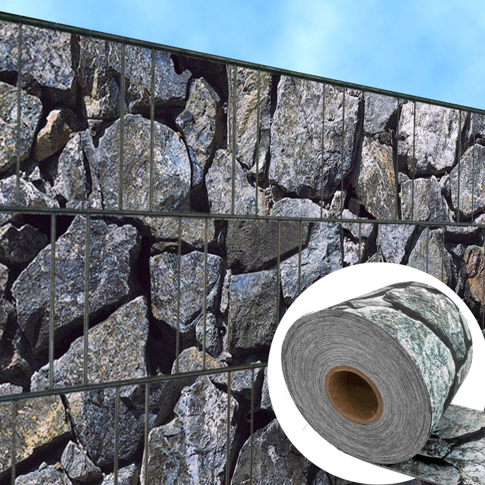 zaunzu Sichtschutzstreifen Bruchstein bedruckter Sichtschutz 2,5m x 2,0m, (1 Rolle, Motivdruck Sichtschutzstreifen), Beidseitiger Druck für Doppelstabgitter