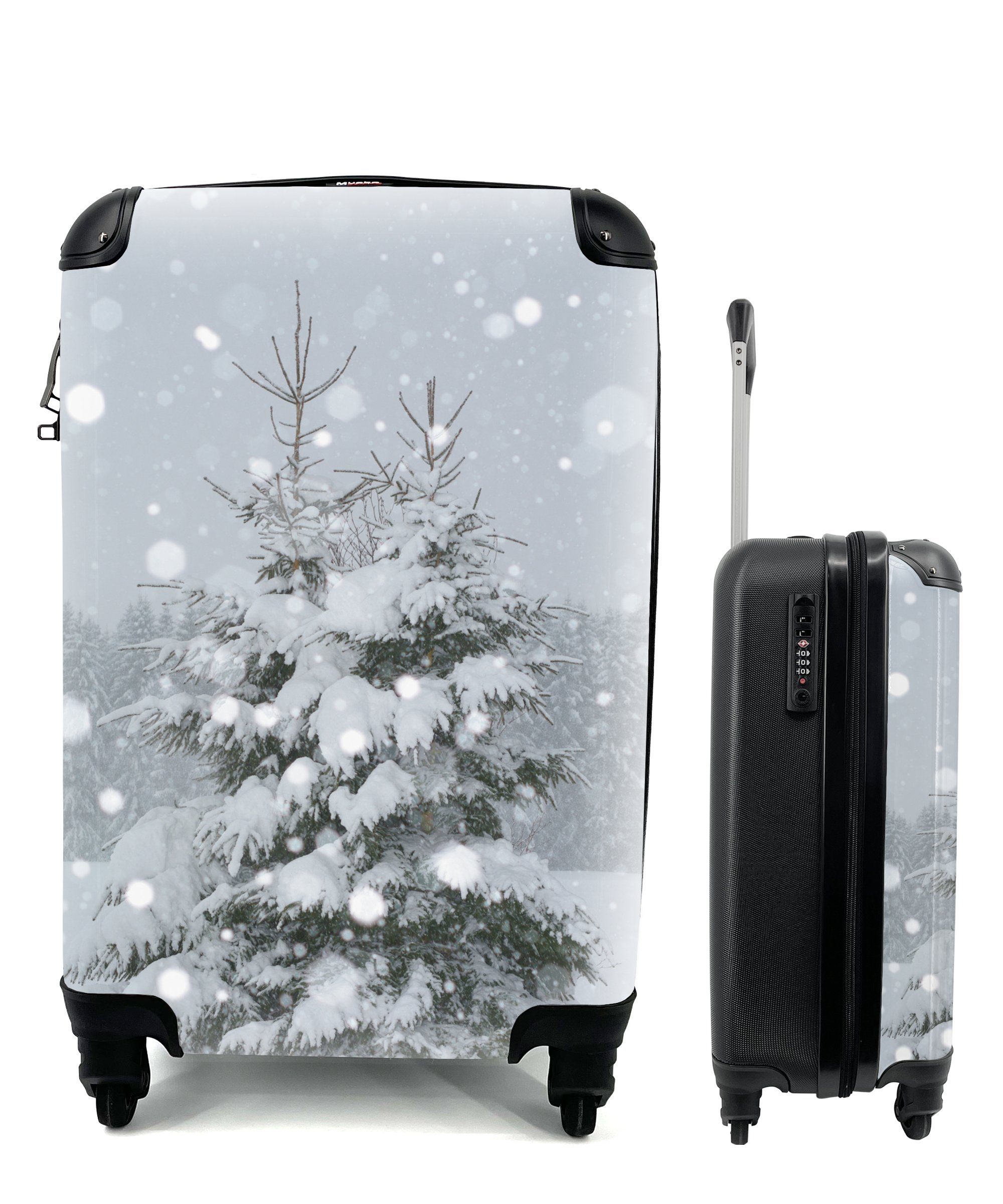 Schneefall mit Reisetasche Ferien, starke Kiefer, Reisekoffer Der Handgepäck 4 auf für Rollen, einer Trolley, MuchoWow rollen, Handgepäckkoffer
