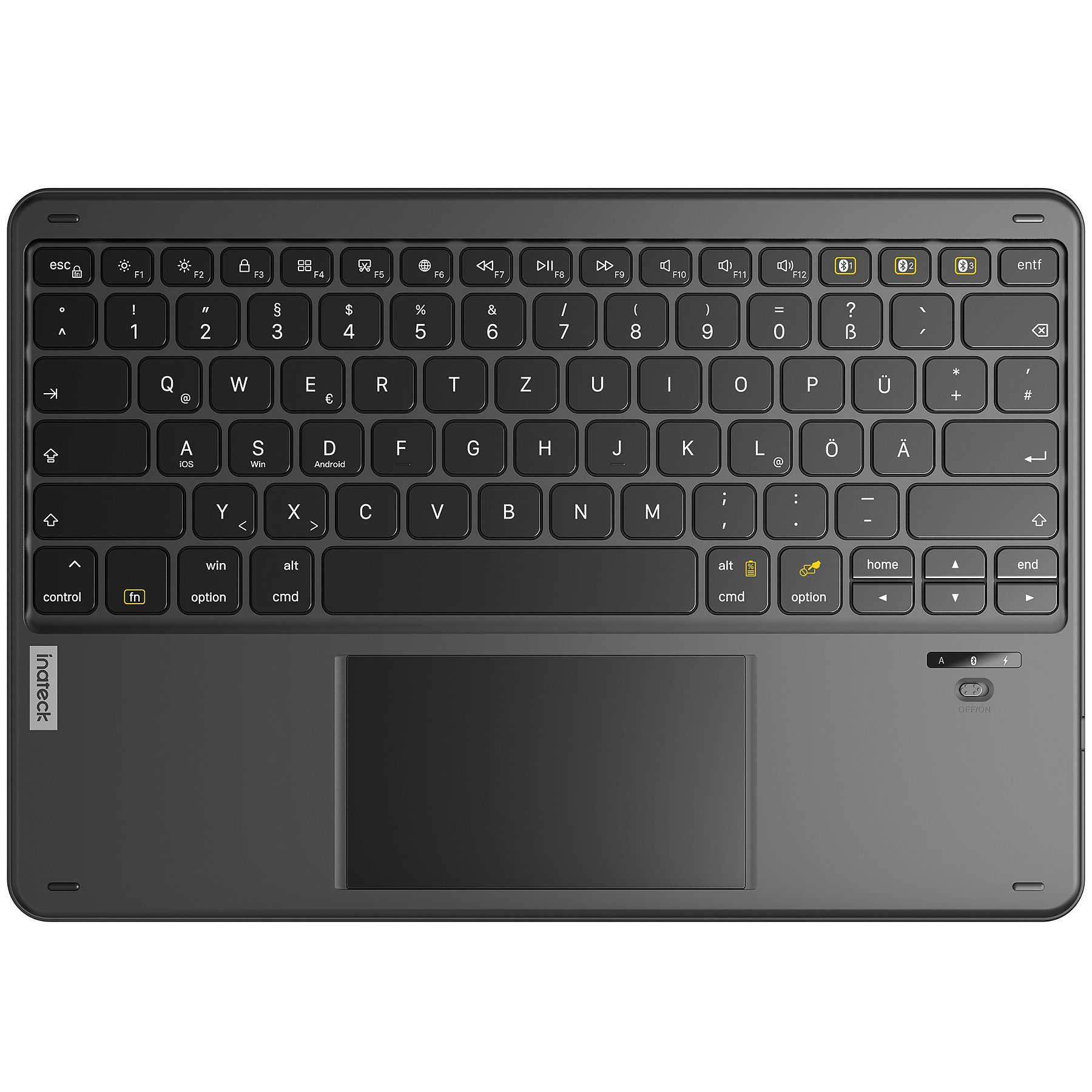 Inateck Tablet Tastatur mit Touchpad, Bluetooth drei Kanäle Wireless-Tastatur (kompatibel mit Android/iOS-Systeme/Smartphones/Windows PC/iPad)