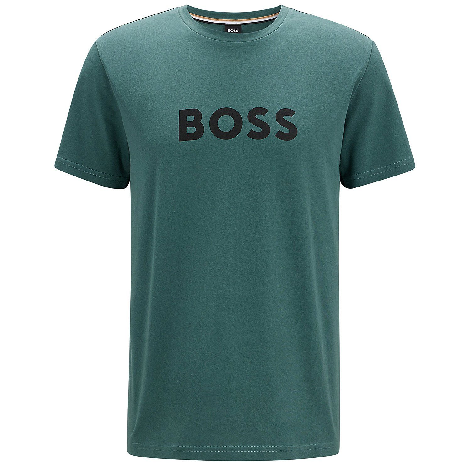 BOSS T-Shirt Sun UV Protection (1-tlg) Herren Beach Shirt aus reiner Baumwolle mit großem Logo-Print Open Green (369)