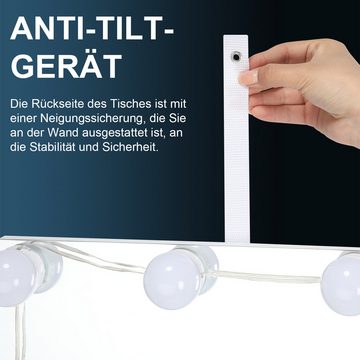 WILGOON Schminktisch Schminktisch mit LED-Beleuchtung, 40x90x135 cm, 3 Lichtmodi, dimmbar, Kosmetiktisch mit Spiegel, Hocker, Schublade,Speicherfunktion, Weiß